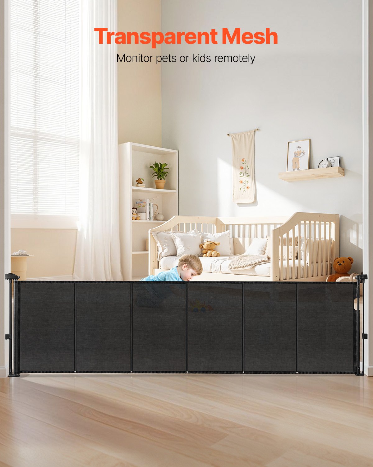 Retractable Baby Gate, 870 mm Tall, Extends up to 2800 mm Wide, Retractable Gate for Kids or Pets, Mesh V952-WZSSMHS110INI6TOP001V0