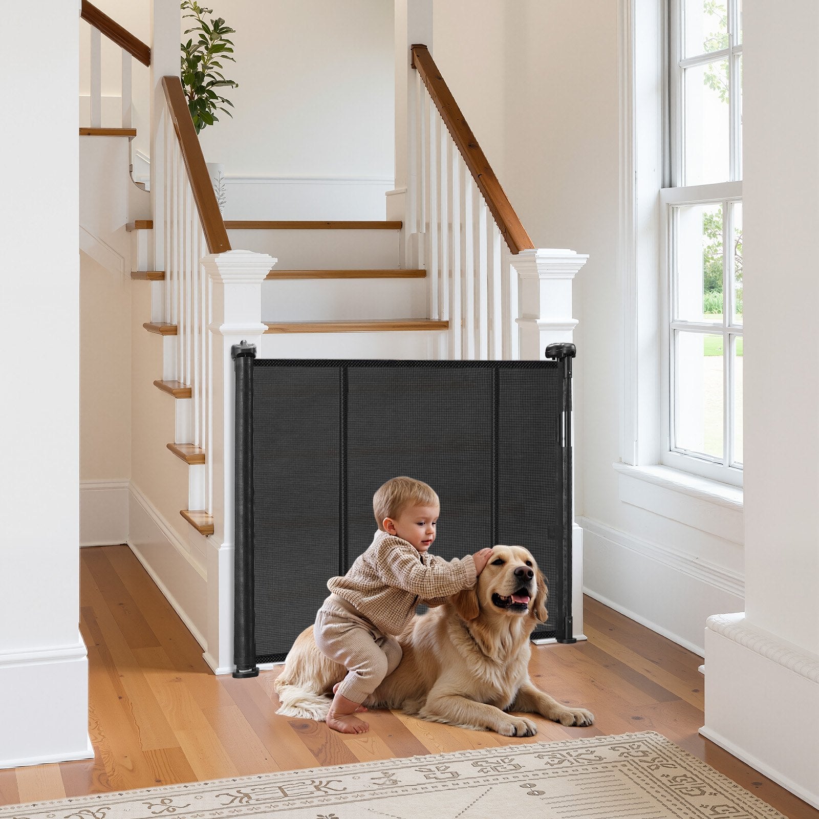 Retractable Baby Gate, 870 mm Tall, Extends up to 2800 mm Wide, Retractable Gate for Kids or Pets, Mesh V952-WZSSMHS110INI6TOP001V0