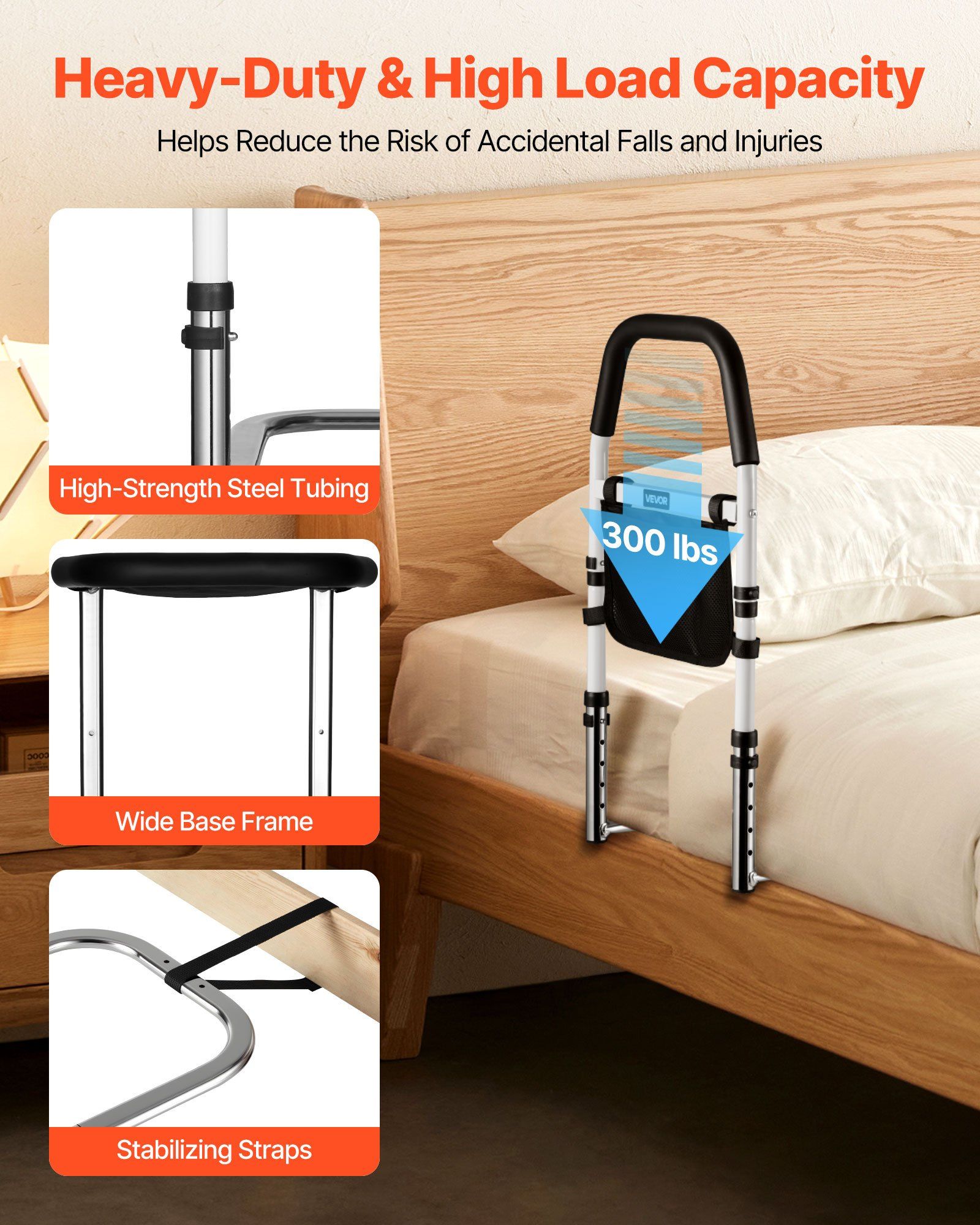Bed Rail for Elderly, Bedside Assist Rails with PU Handrail, Adjustable Height Pipe Bedside Cane, V952-WZTSCBSWTBZCVD110001V0