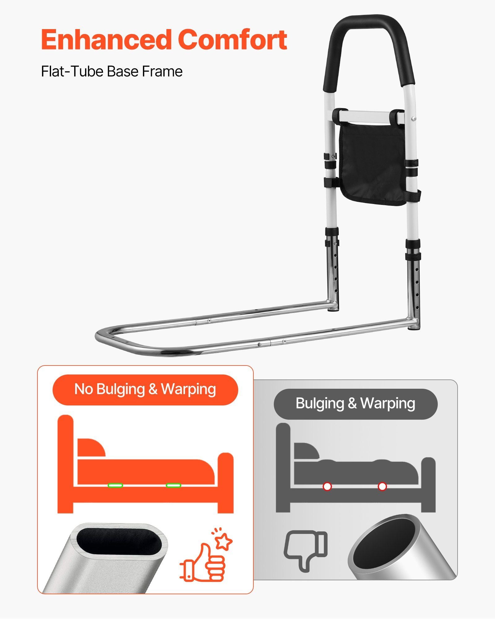 Bed Rail for Elderly, Bedside Assist Rails with PU Handrail, Adjustable Height Pipe Bedside Cane, V952-WZTSCBSWTBZCVD110001V0