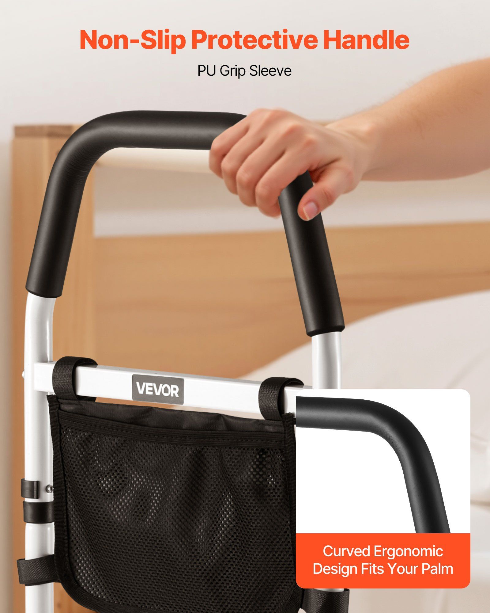 Bed Rail for Elderly, Bedside Assist Rails with PU Handrail, Adjustable Height Pipe Bedside Cane, V952-WZTSCBSWTBZCVD110001V0