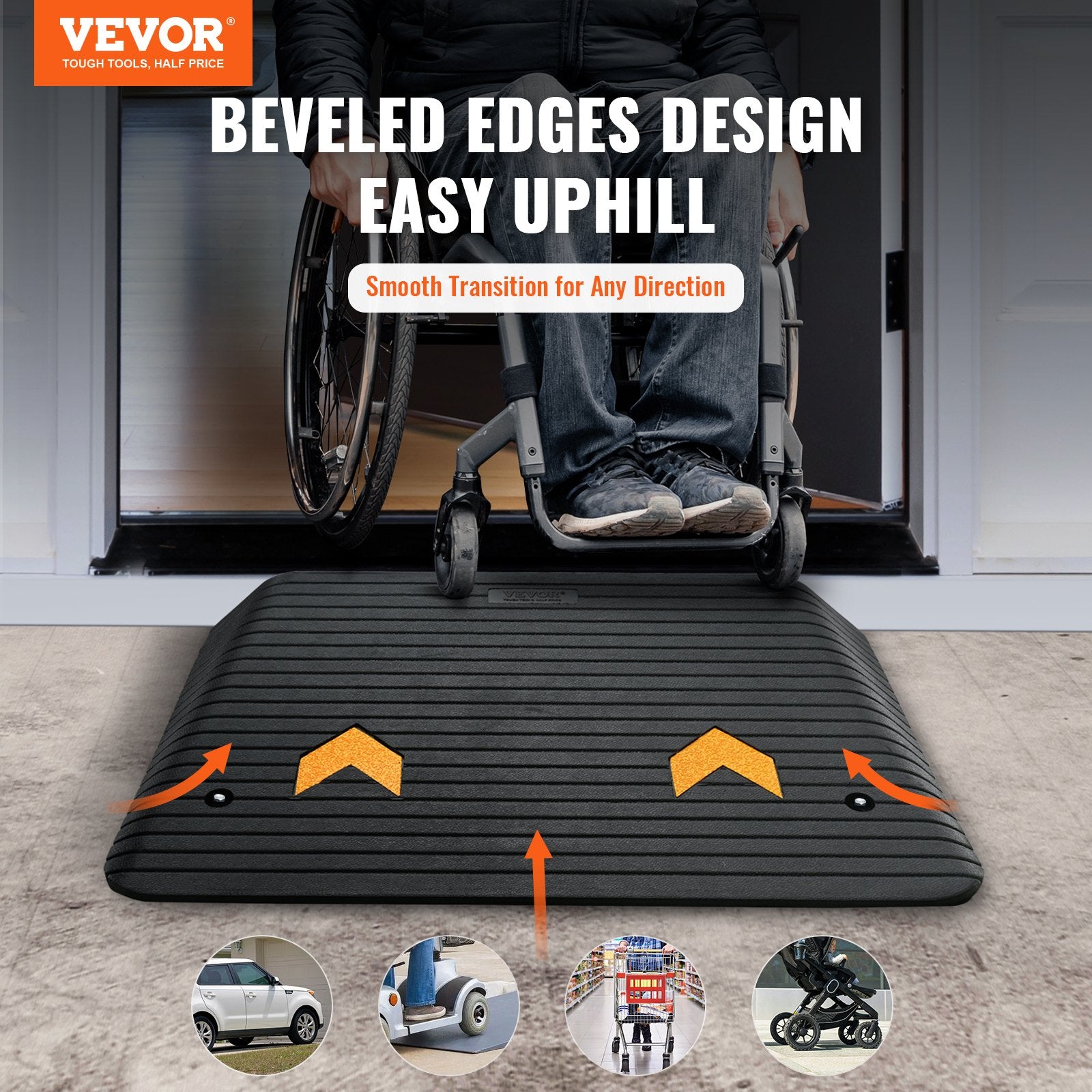 Upgraded Rubber Threshold Ramp, 10.2 cm Rise Door Ramp with 1 Channel, Natural Rubber Car Ramp with Non-Slip V952-XBLYPDBG355X2YEU8V0