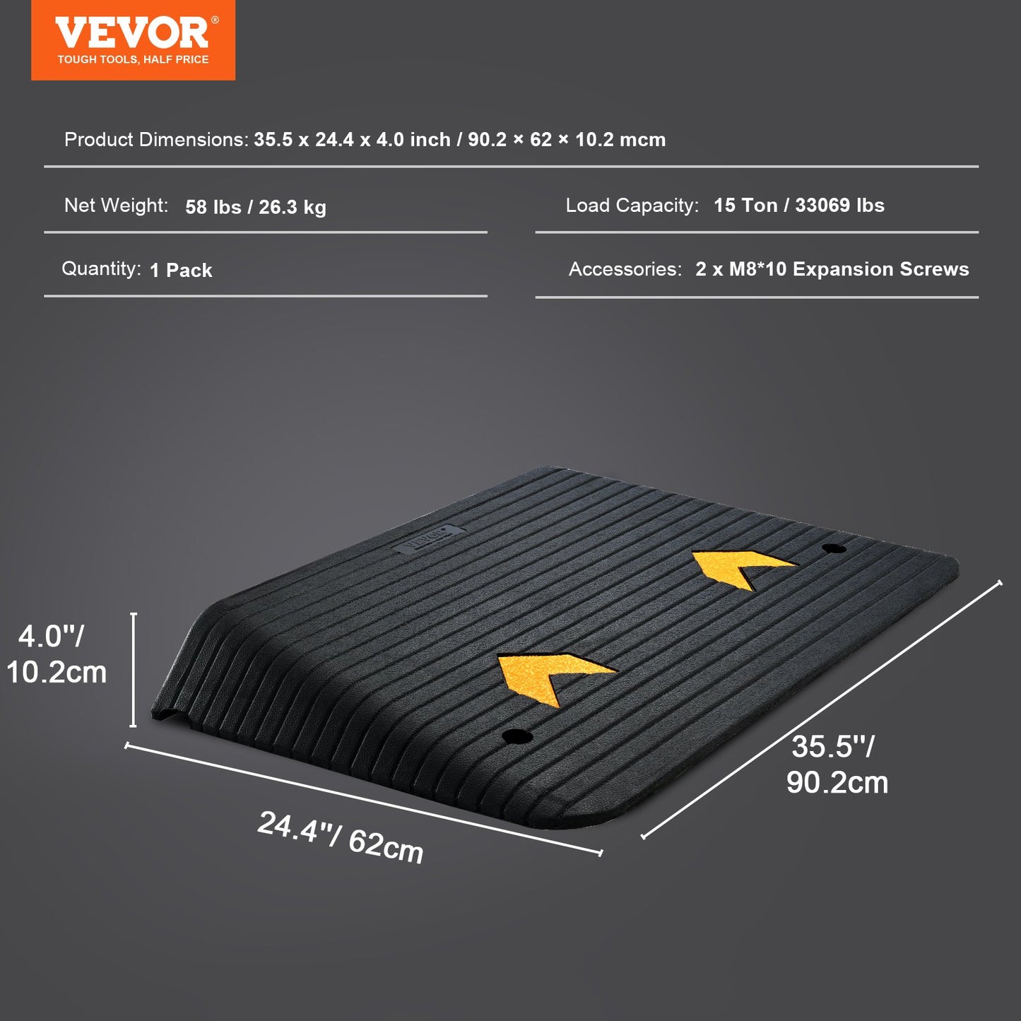 Upgraded Rubber Threshold Ramp, 10.2 cm Rise Door Ramp with 1 Channel, Natural Rubber Car Ramp with Non-Slip V952-XBLYPDBG355X2YEU8V0