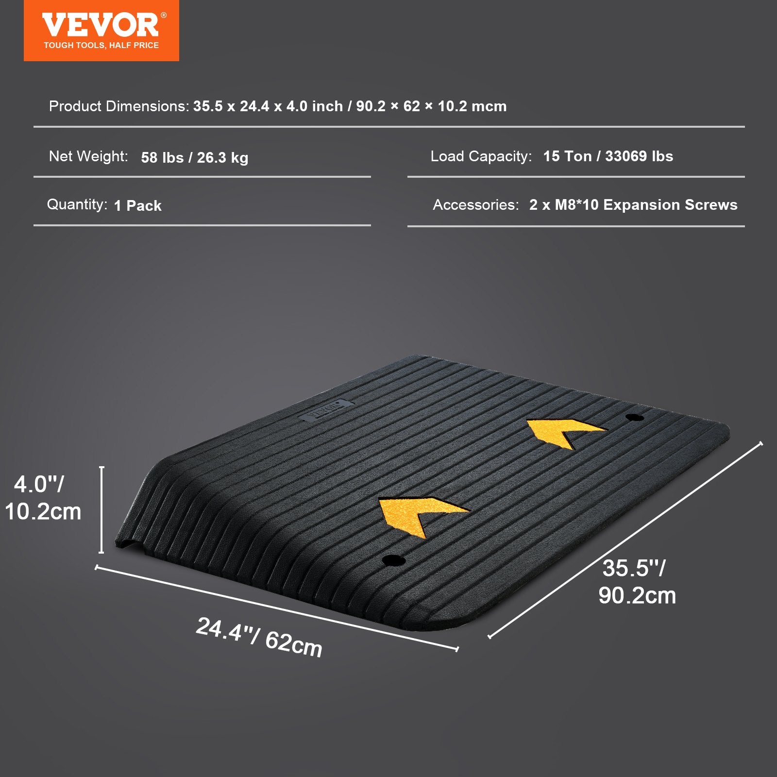 Upgraded Rubber Threshold Ramp, 10.2 cm Rise Door Ramp with 1 Channel, Natural Rubber Car Ramp with Non-Slip V952-XBLYPDBG355X2YEU8V0