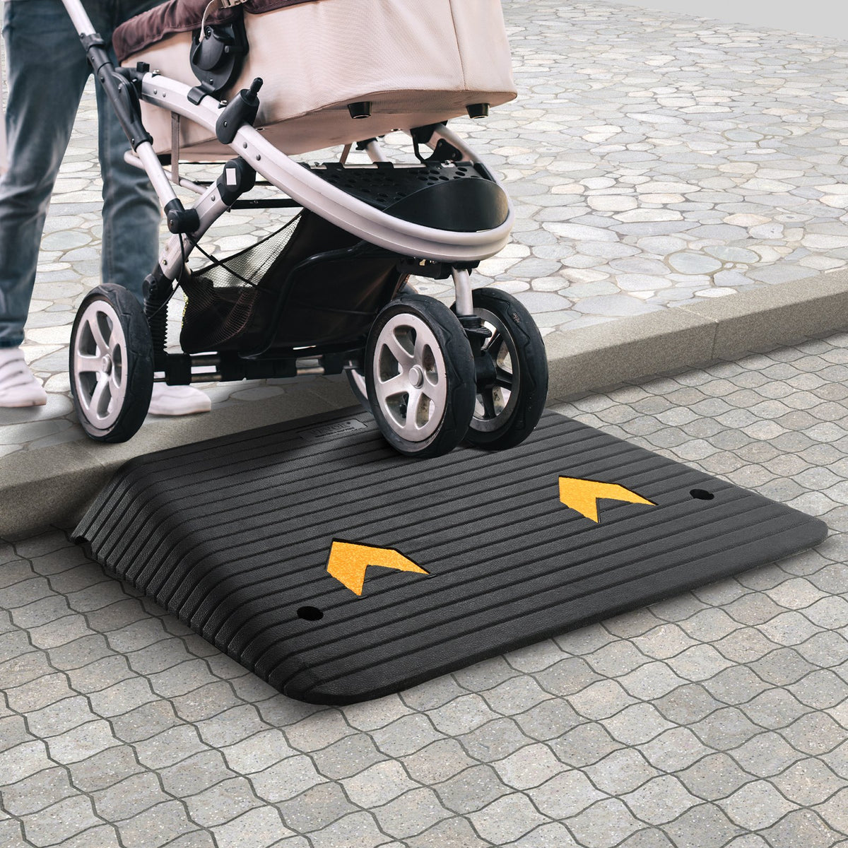 Upgraded Rubber Threshold Ramp, 10.2 cm Rise Door Ramp with 1 Channel, Natural Rubber Car Ramp with Non-Slip V952-XBLYPDBG355X2YEU8V0