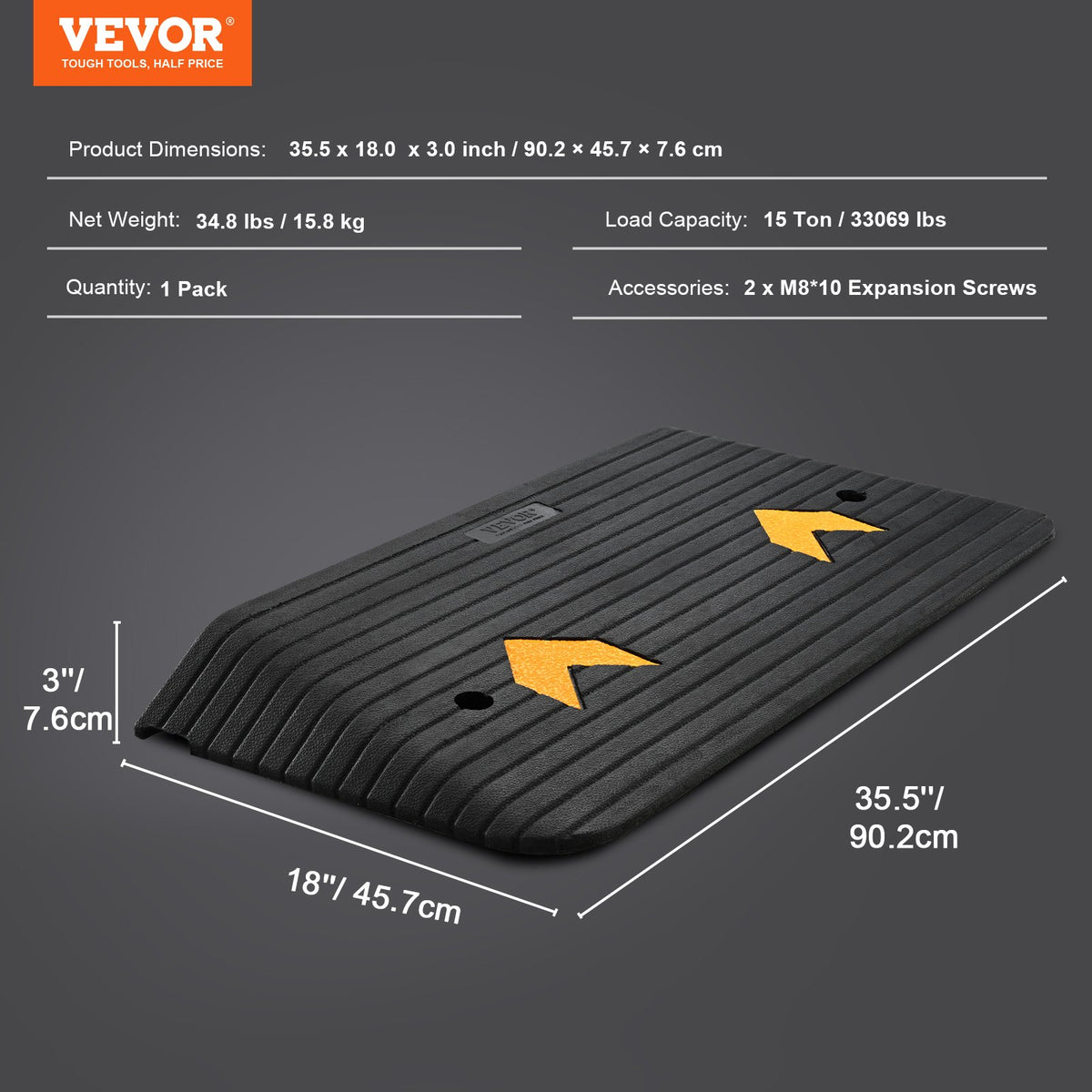 Upgraded Rubber Threshold Ramp, 7.6 cm Rise Door Ramp with 1 Channel, Natural Rubber Car Ramp with Non-Slip V952-XBLYPDGB1355XZ76IV0