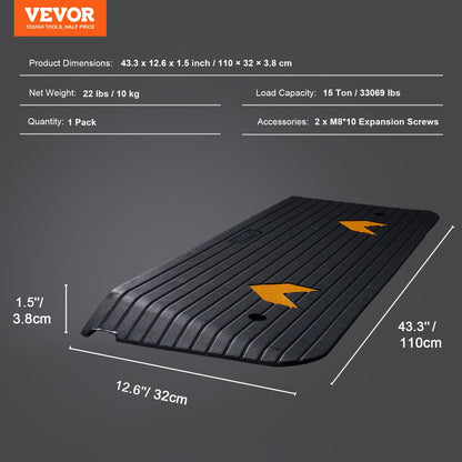 Upgraded Rubber Threshold Ramp, 3.8 cm Rise Wheelchair Ramp Doorway, Natural Curb Ramp Rated 15 tons Load V952-XBLYPDGB1433XBGE1V0