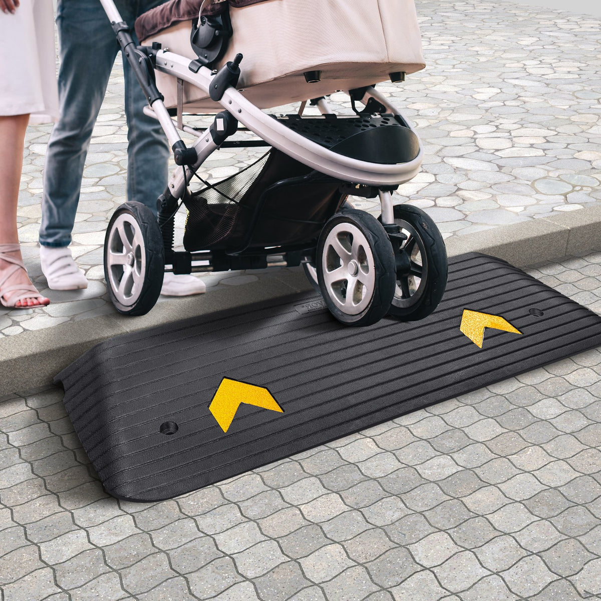 Upgraded Rubber Threshold Ramp, 3.8 cm Rise Wheelchair Ramp Doorway, Natural Curb Ramp Rated 15 tons Load V952-XBLYPDGB1433XBGE1V0