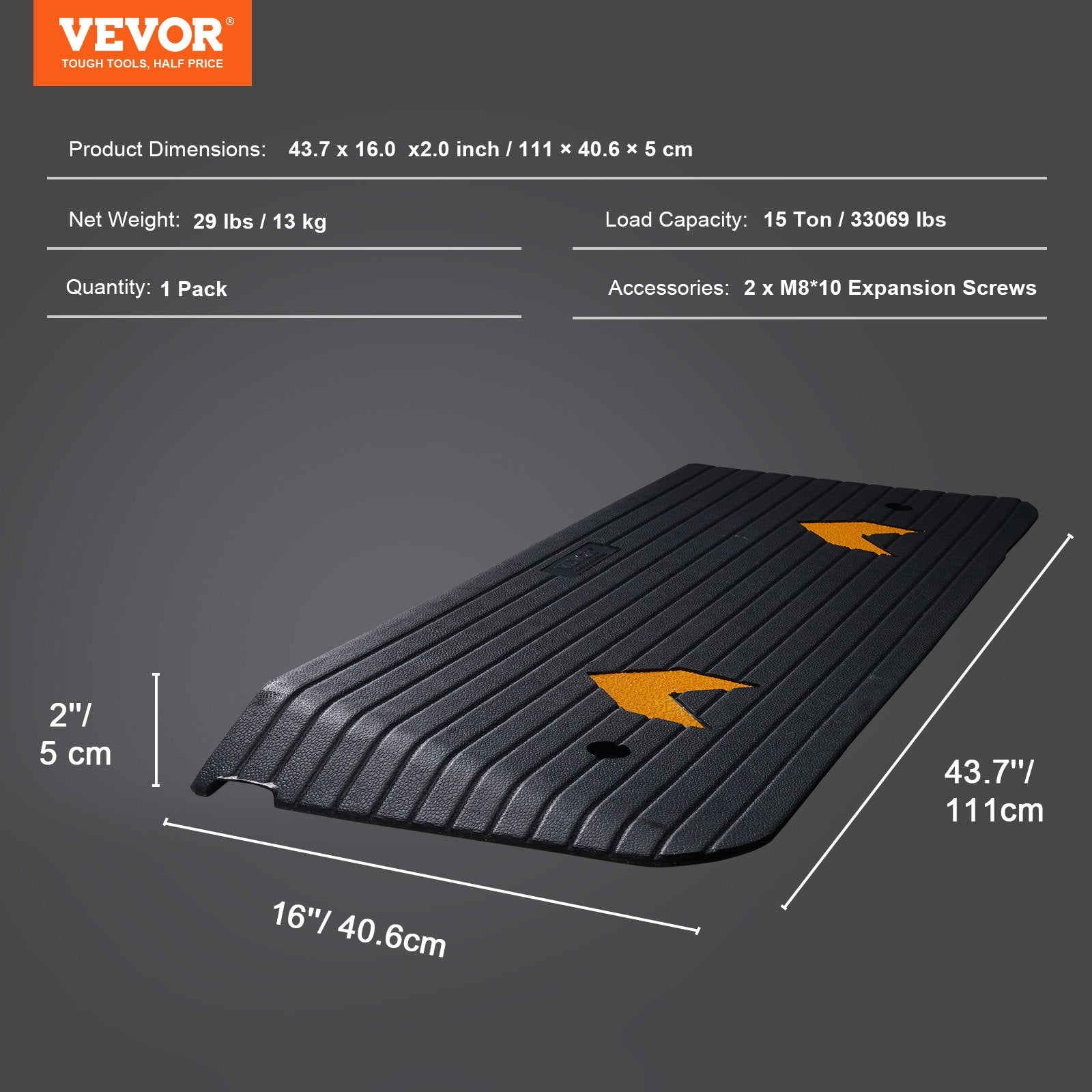 Rubber Threshold Ramp, 5 cm Rise Threshold Ramp Doorway, Recycled Rubber Power Threshold Ramp Rated 15 tons V952-XBLYPDGB1437X2OBGV0