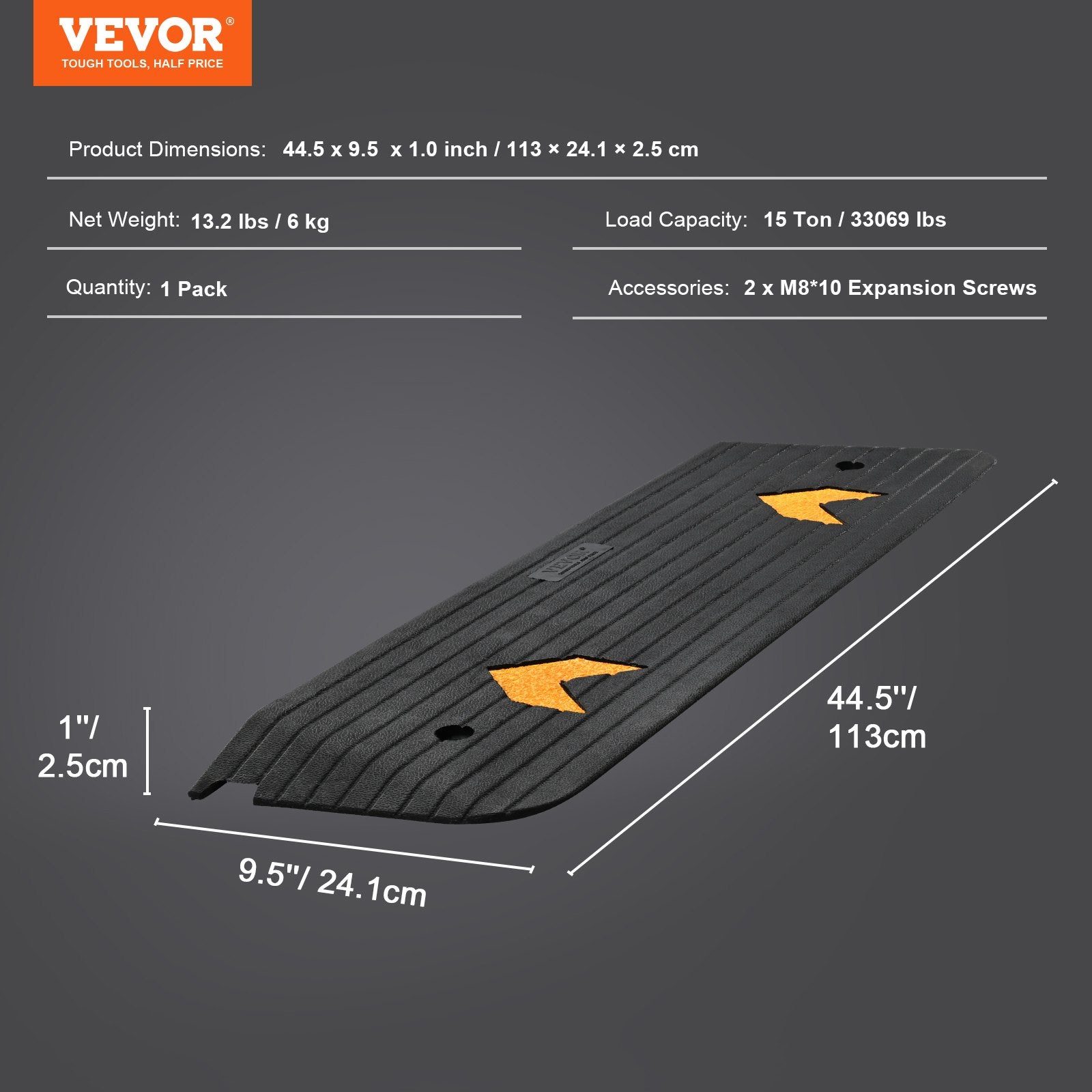 Upgraded Rubber Threshold Ramp, 2.5 cm Rise Wheelchair Ramp Doorway, Natural Curb Ramp Rated 15 tons Load V952-XBLYPDGB1445XG06OV0