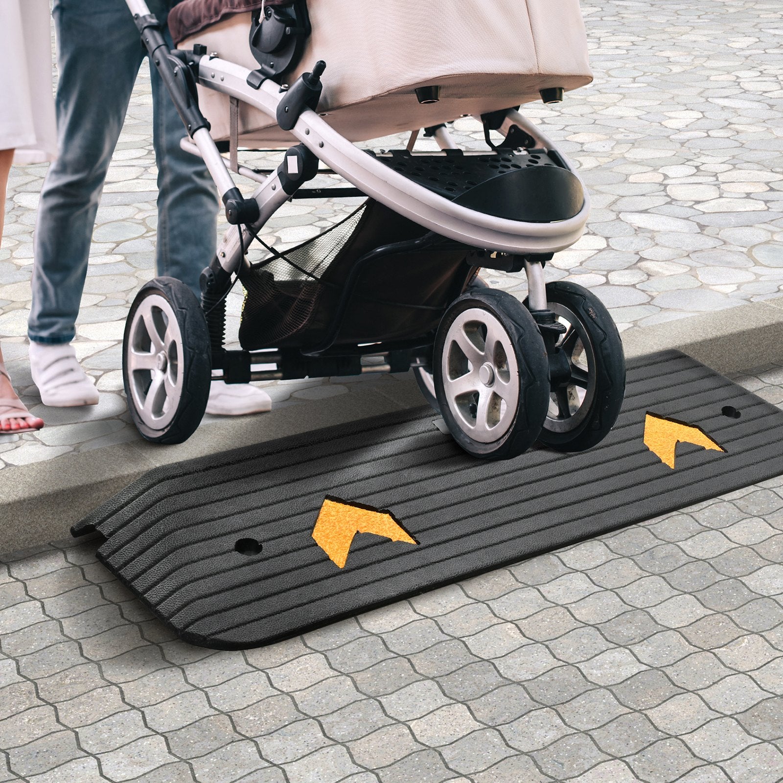Upgraded Rubber Threshold Ramp, 2.5 cm Rise Wheelchair Ramp Doorway, Natural Curb Ramp Rated 15 tons Load V952-XBLYPDGB1445XG06OV0