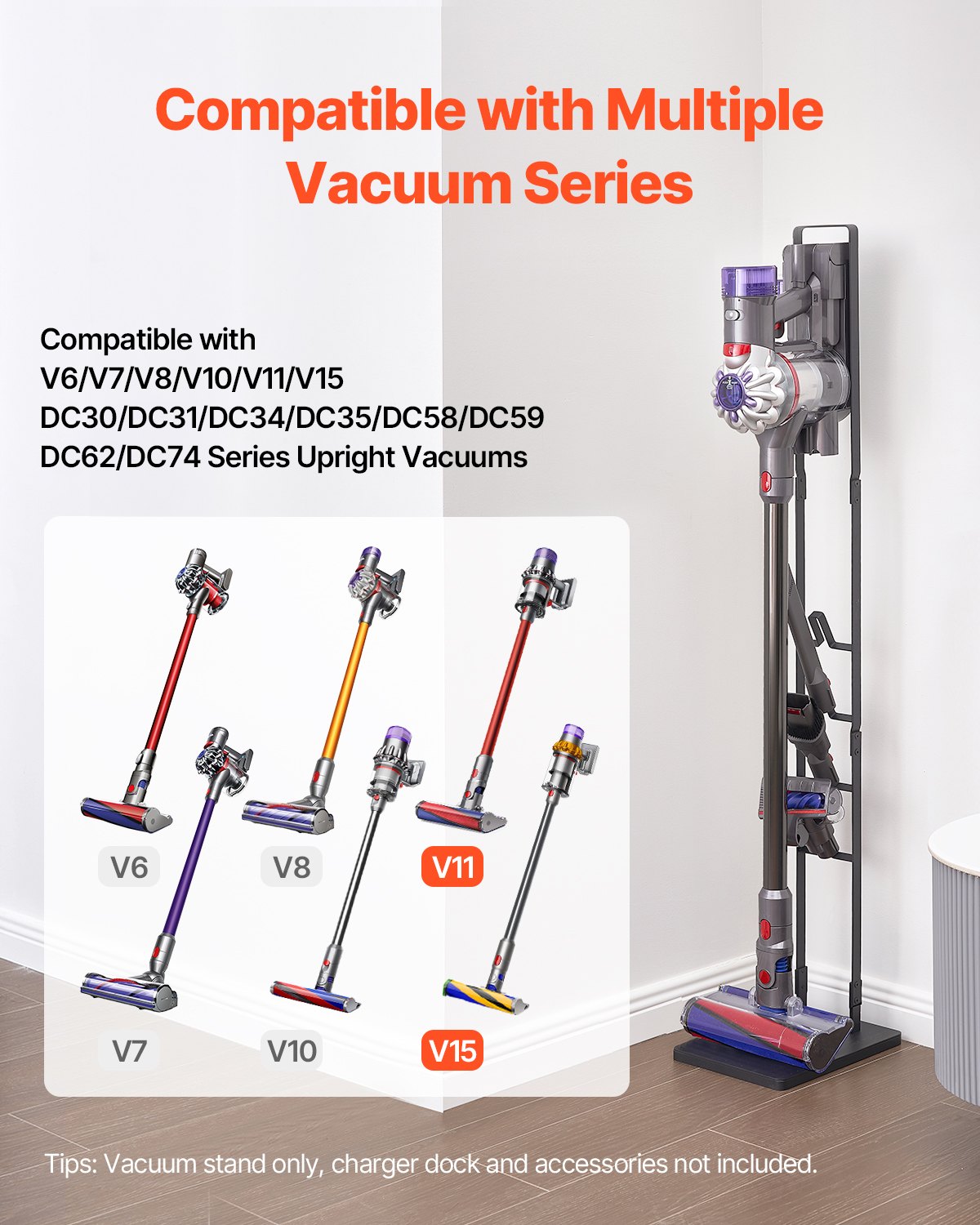 Vacuum Stand, Compatible With Dyson V6 V7 V8 V10 V11 V15, Stable Vacuum Stand Holder with 4 Hooks for Dyson V952-XCQZJDSLSKJB6SW7NV0