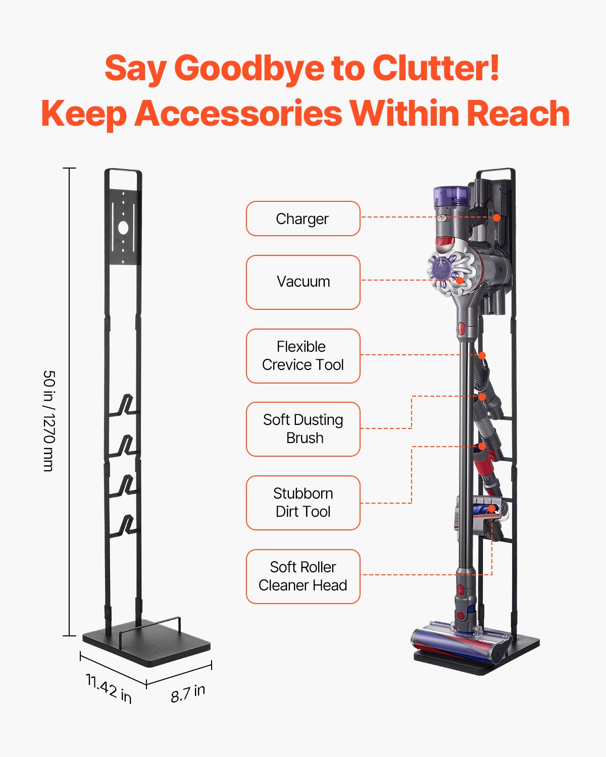 Vacuum Stand, Compatible With Dyson V6 V7 V8 V10 V11 V15, Stable Vacuum Stand Holder with 4 Hooks for Dyson V952-XCQZJDSLSKJB6SW7NV0