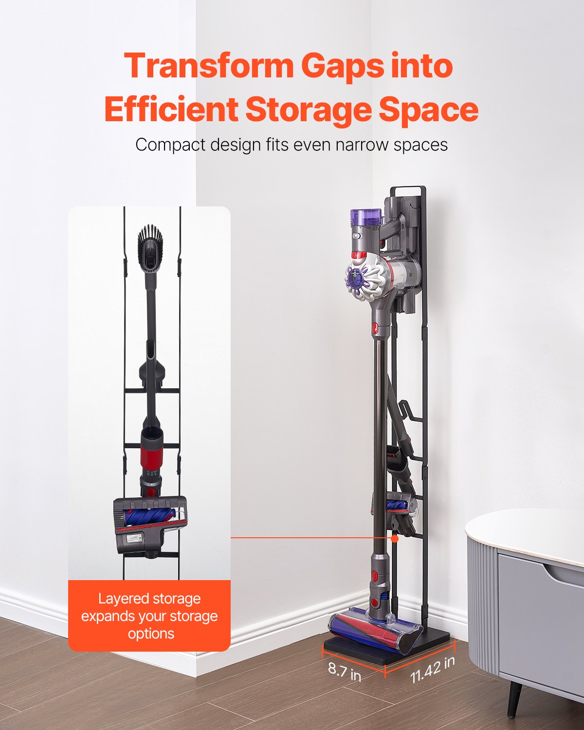 Vacuum Stand, Compatible With Dyson V6 V7 V8 V10 V11 V15, Stable Vacuum Stand Holder with 4 Hooks for Dyson V952-XCQZJDSLSKJB6SW7NV0