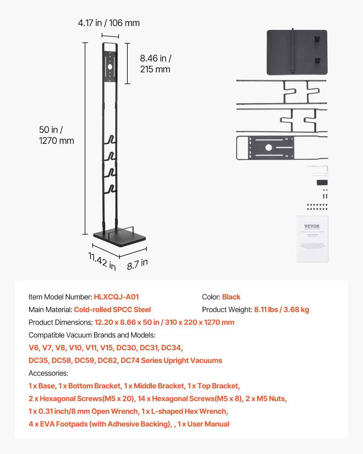 Vacuum Stand, Compatible With Dyson V6 V7 V8 V10 V11 V15, Stable Vacuum Stand Holder with 4 Hooks for Dyson V952-XCQZJDSLSKJB6SW7NV0