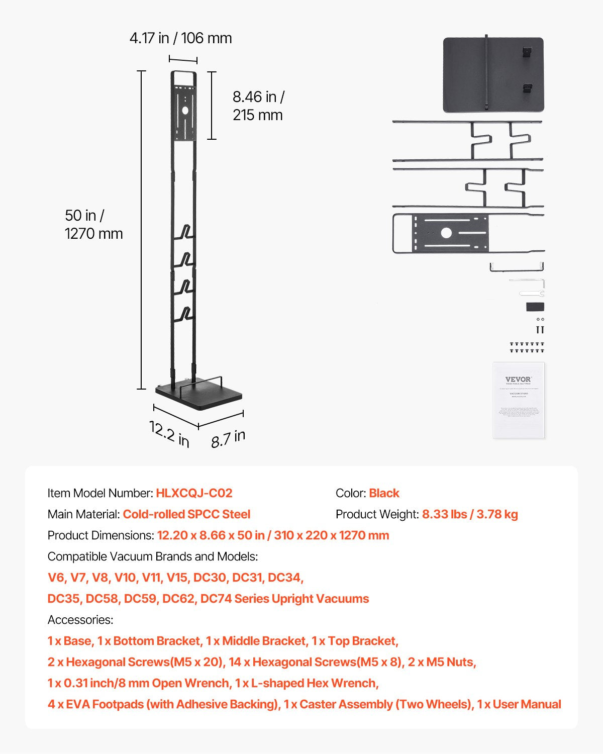 Vacuum Stand, Compatible With Dyson V6 V7 V8 V10 V11 V15, Stable Vacuum Stand Holder with Wheels for Dyson V952-XCQZJDSLSKJDESAREV0