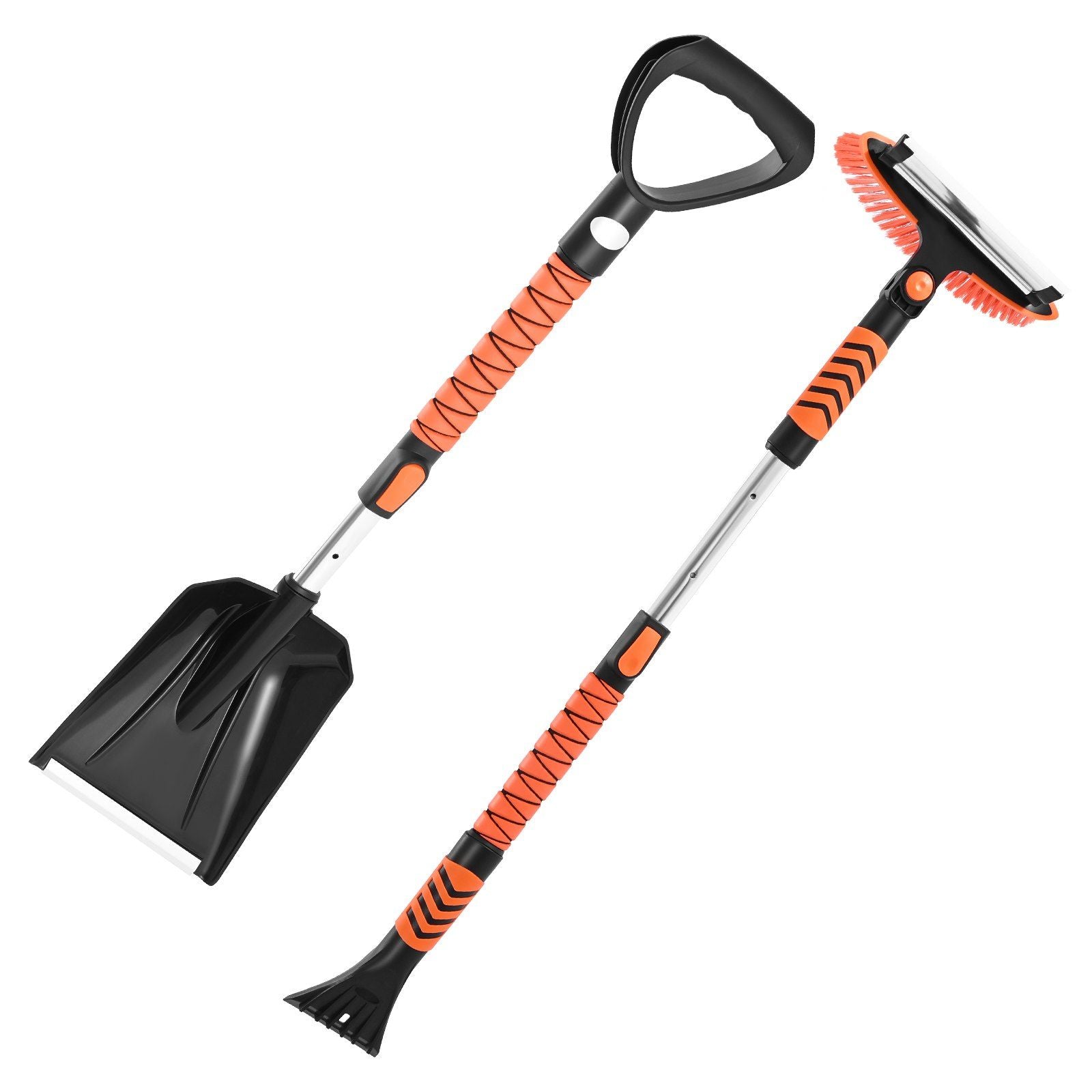 Snow Shovel and Snow Brush, 107cm Extendable Snows Broom & Ice Scraper with 180 degrees Pivoting Brush Head, V952-XCXSTZSL10INXQYFC001V0