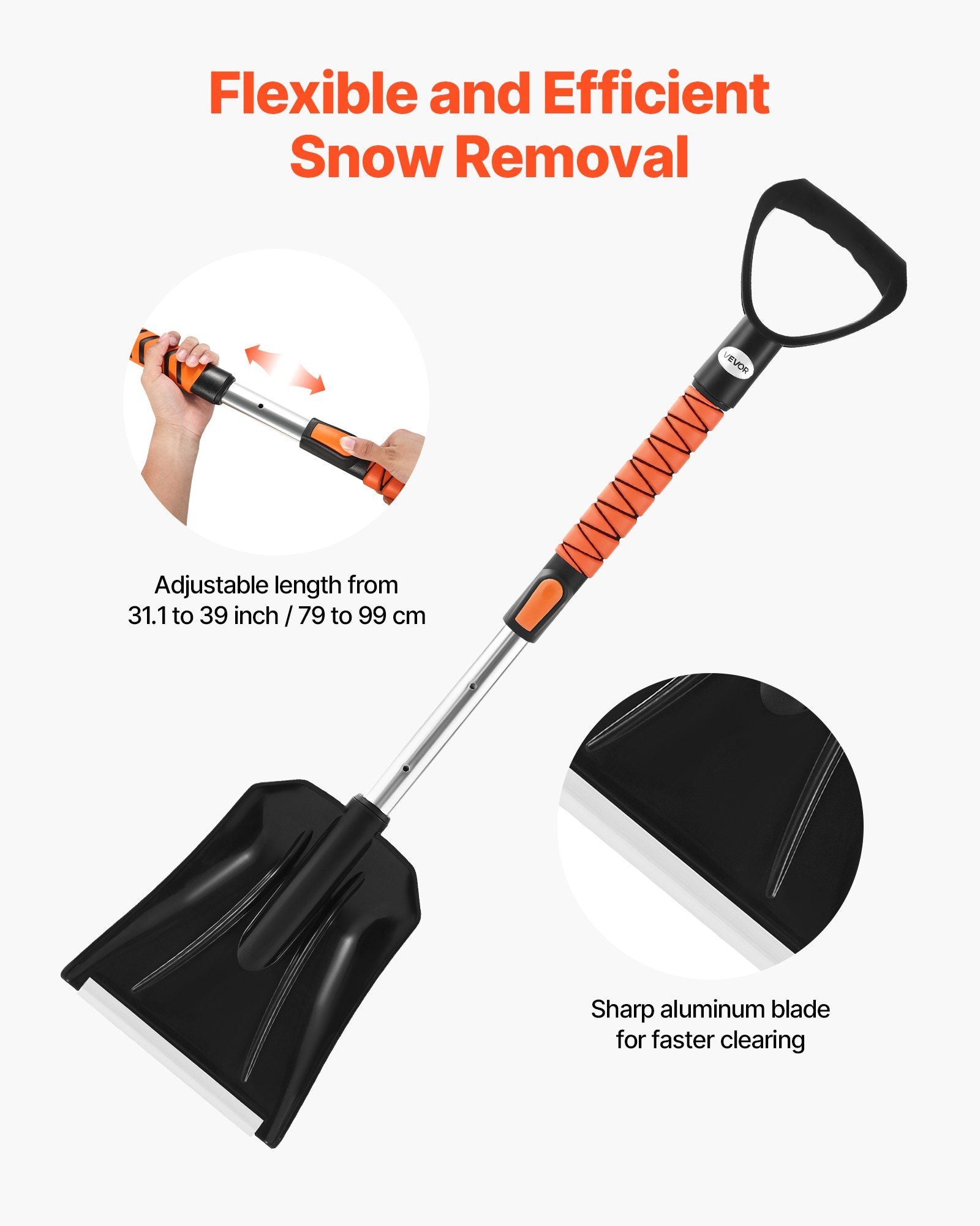 Snow Shovel and Snow Brush, 107cm Extendable Snows Broom & Ice Scraper with 180 degrees Pivoting Brush Head, V952-XCXSTZSL10INXQYFC001V0