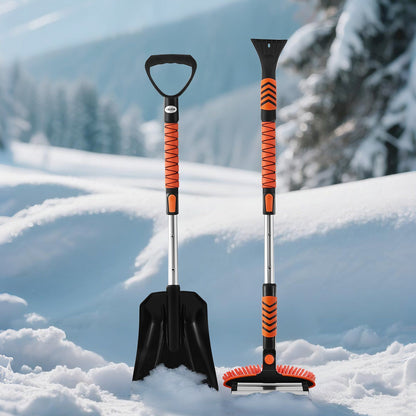 Snow Shovel and Snow Brush, 107cm Extendable Snows Broom & Ice Scraper with 180 degrees Pivoting Brush Head, V952-XCXSTZSL10INXQYFC001V0