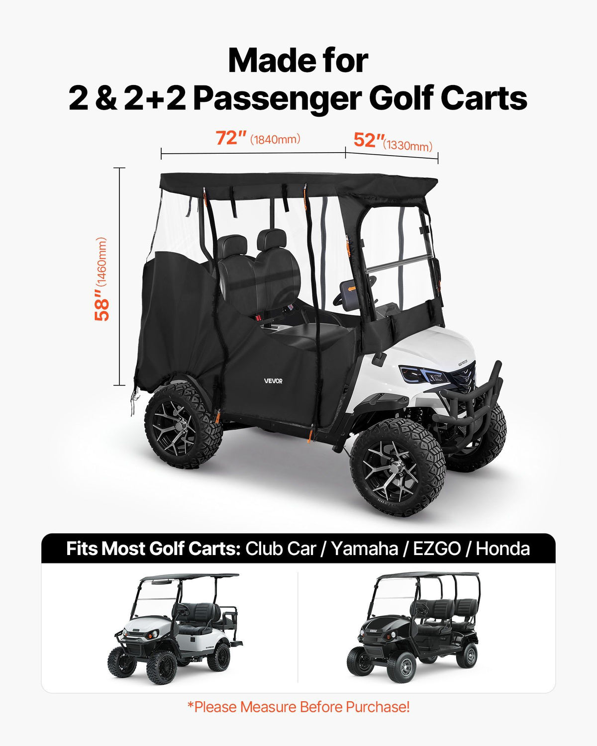 Golf Cart Cover, Visible Full-Enclosure 2&2+2 Passenger Golf Cart, 600D Waterproof Oxford Fabric Club Car V952-XCZYCZKSHKS2ZQV81001V0