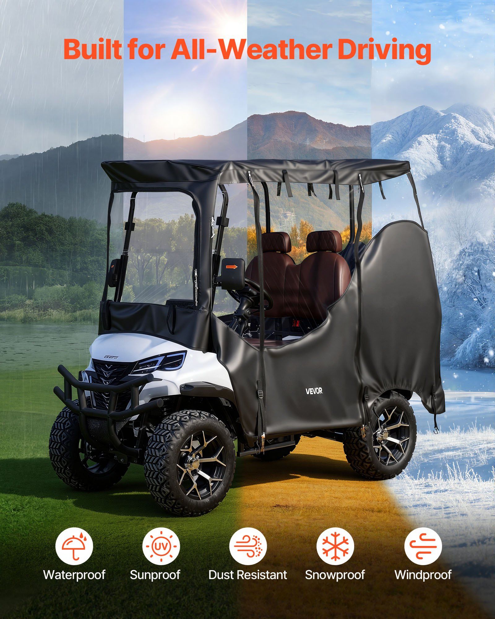 Golf Cart Cover, Visible Full-Enclosure 2&2+2 Passenger Golf Cart, 600D Waterproof Oxford Fabric Club Car V952-XCZYCZKSHKS2ZQV81001V0