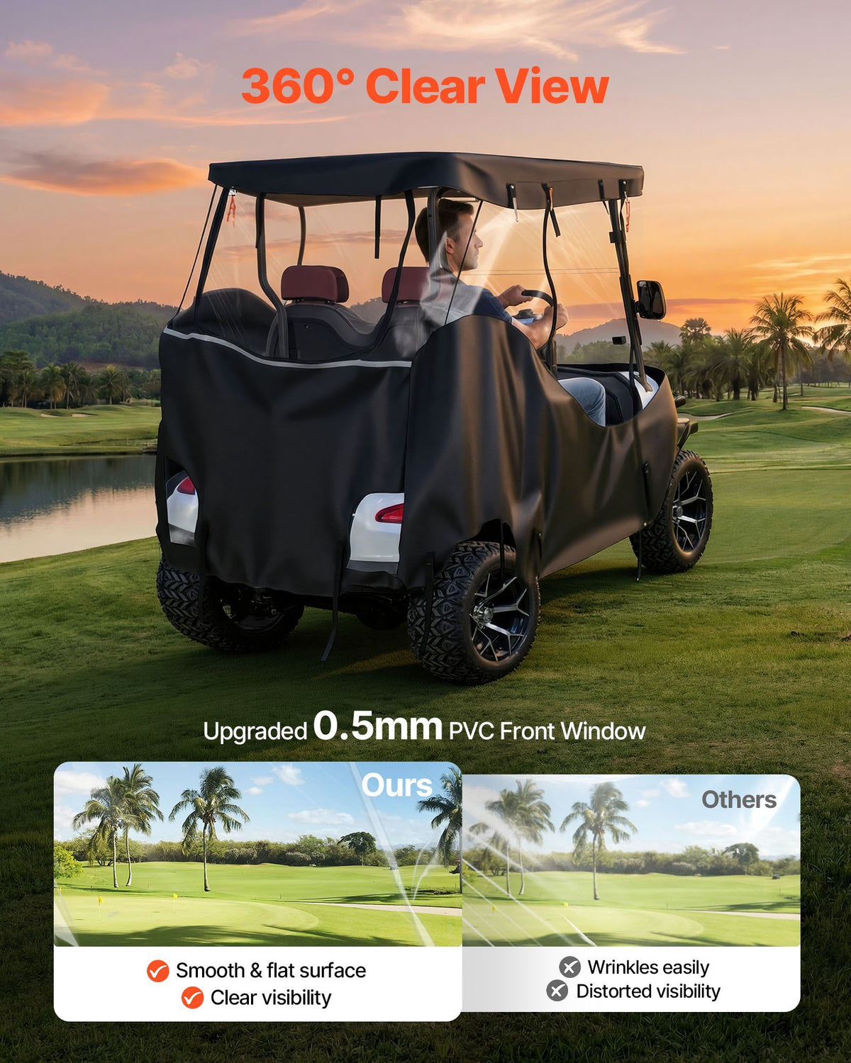 Golf Cart Cover, Visible Full-Enclosure 2&2+2 Passenger Golf Cart, 600D Waterproof Oxford Fabric Club Car V952-XCZYCZKSHKS2ZQV81001V0