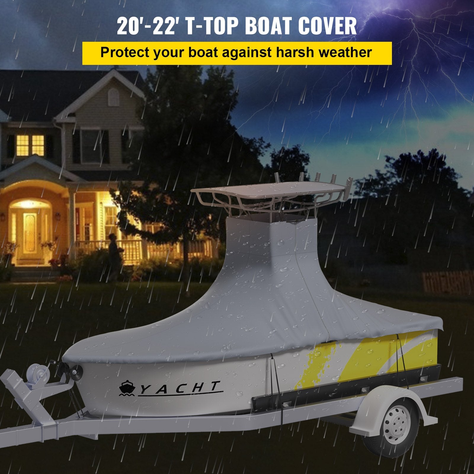 T-Top Boat Cover, Fit for 20\'-22\' Boat, Heavy Duty 600D Marine Grade Oxford Hard Top Cover, UV Resistant V952-XDPCGT2022106O936V0