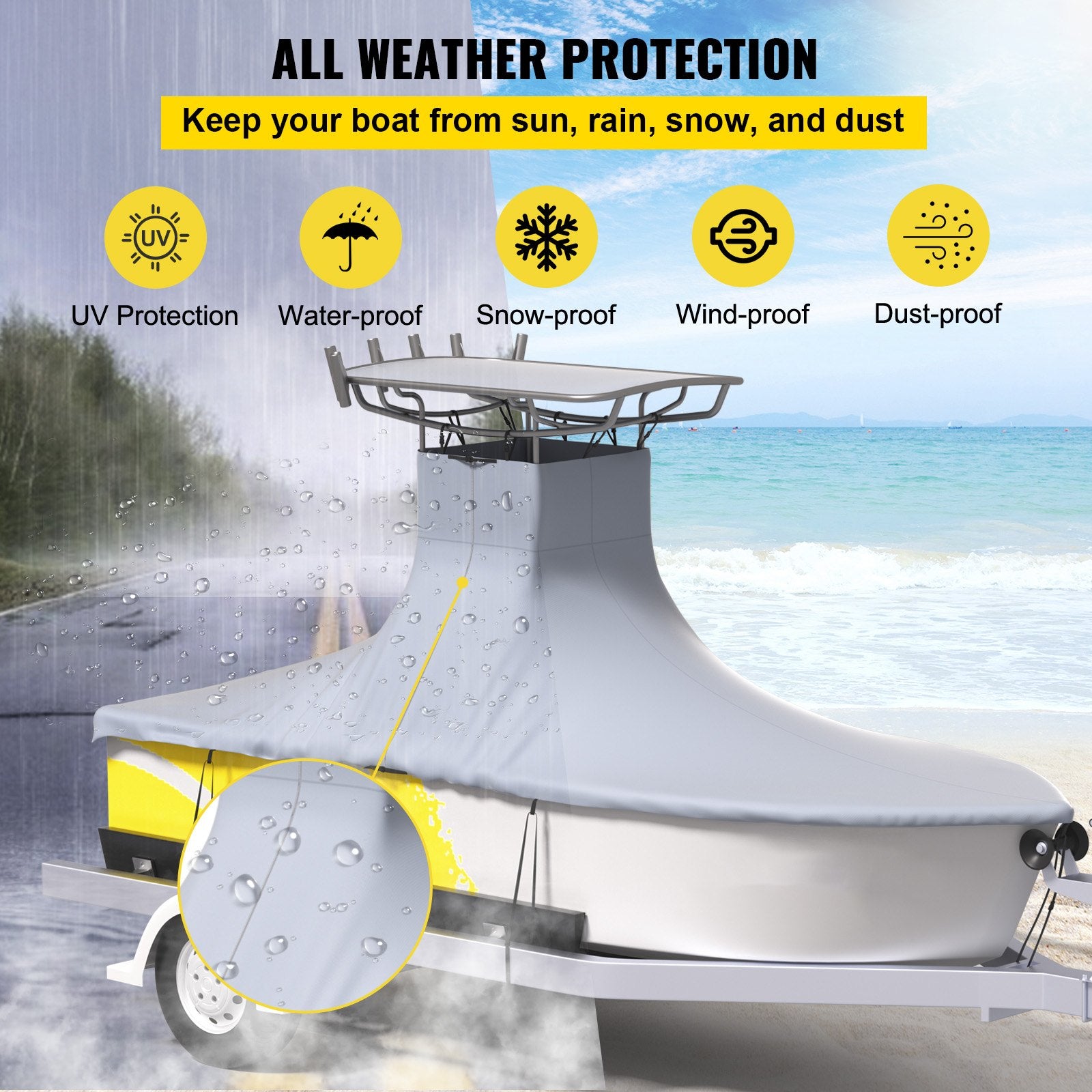 T-Top Boat Cover, Fit for 20\'-22\' Boat, Heavy Duty 600D Marine Grade Oxford Hard Top Cover, UV Resistant V952-XDPCGT2022106O936V0