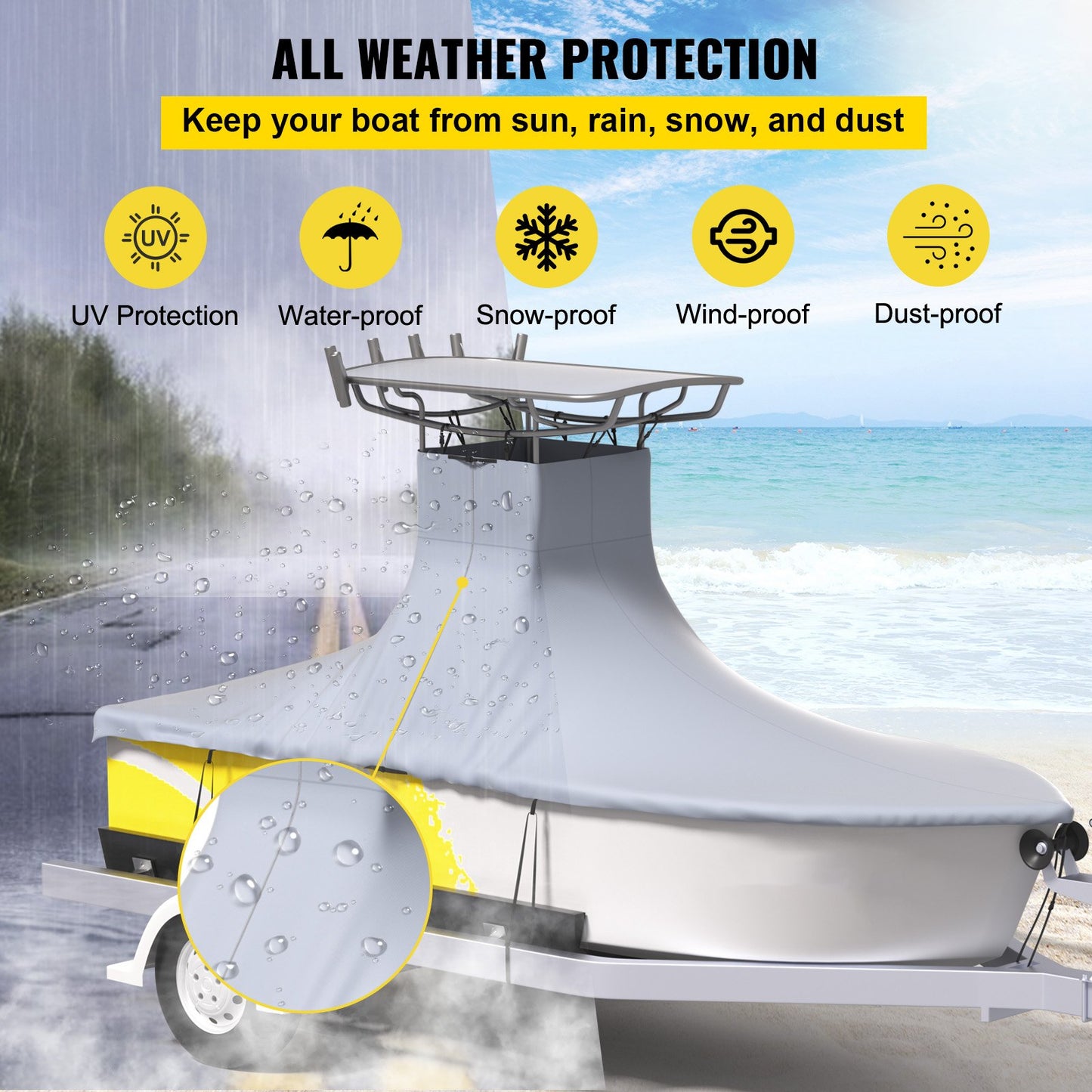 T-Top Boat Cover, Fit for 22\'-24\' Boat, Heavy Duty 600D Marine Grade Oxford Hard Top Cover, UV Resistant V952-XDPCGT2224116P1TVV0