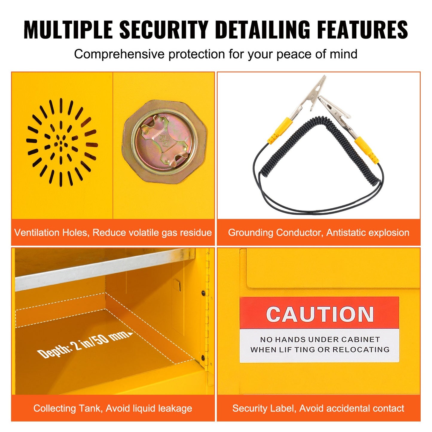 12 Gallon Safety Cabinet for Flammable Liquids Single door and Manual Close Yellow Hazardous Storage V952-XFG56X43X43CMHS01V0