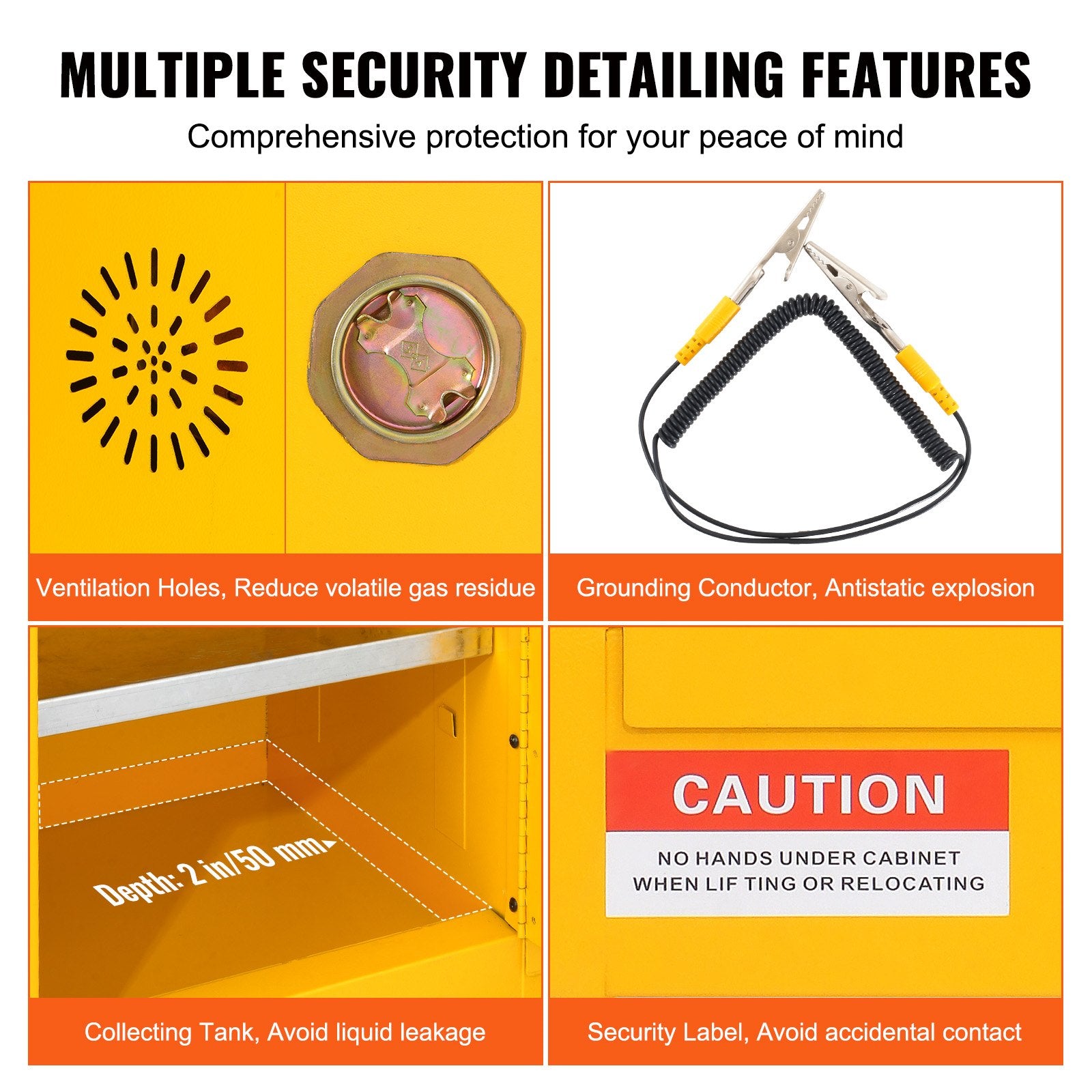 12 Gallon Safety Cabinet for Flammable Liquids Single door and Manual Close Yellow Hazardous Storage V952-XFG56X43X43CMHS01V0