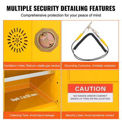 12 Gallon Safety Cabinet for Flammable Liquids Single door and Manual Close Yellow Hazardous Storage V952-XFG56X43X43CMHS01V0