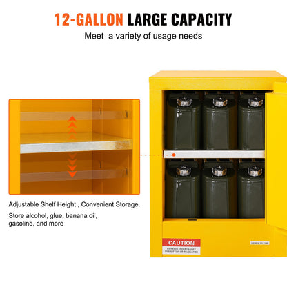 12 Gallon Safety Cabinet for Flammable Liquids Single door and Manual Close Yellow Hazardous Storage V952-XFG56X43X43CMHS01V0