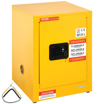 12 Gallon Safety Cabinet for Flammable Liquids Single door and Manual Close Yellow Hazardous Storage V952-XFG56X43X43CMHS01V0