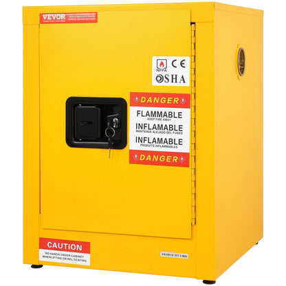 12 Gallon Safety Cabinet for Flammable Liquids Single door and Manual Close Yellow Hazardous Storage V952-XFG56X43X43CMHS01V0