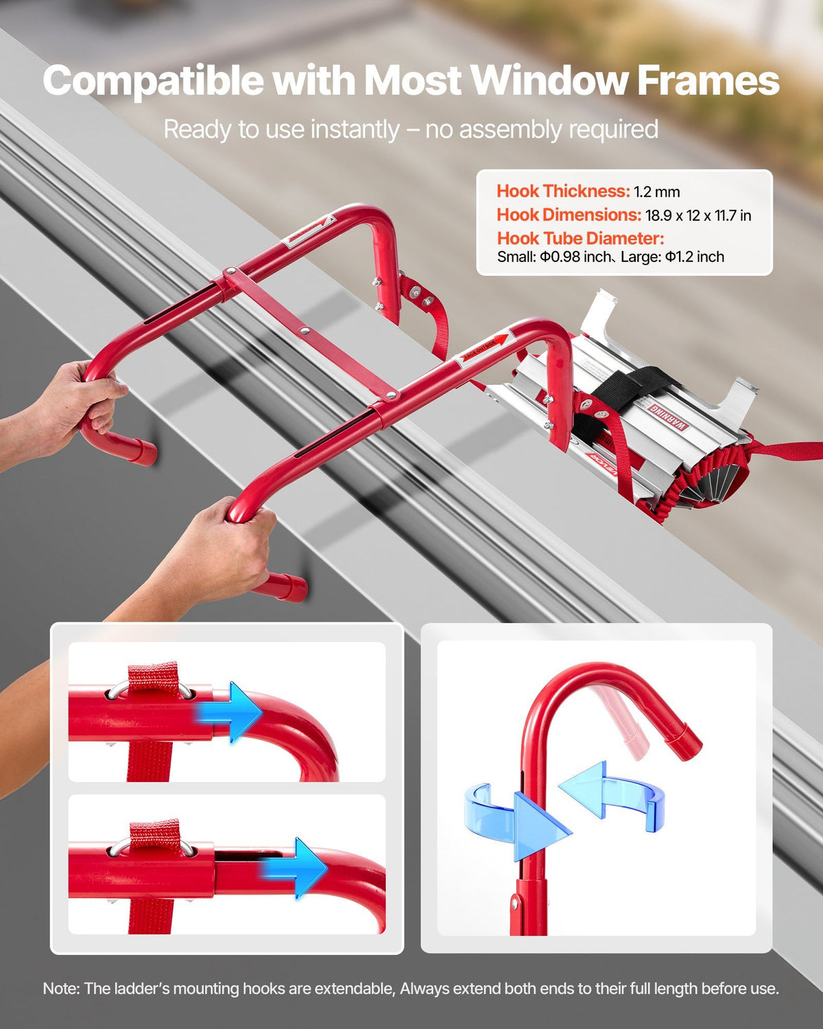 Fire Escape Ladder, 3-Story 7.62m Retractable Emergency Fire Ladder, Lightweight Aluminum Alloy Safety Escape V952-XFTSTFHTST257SACB001V0