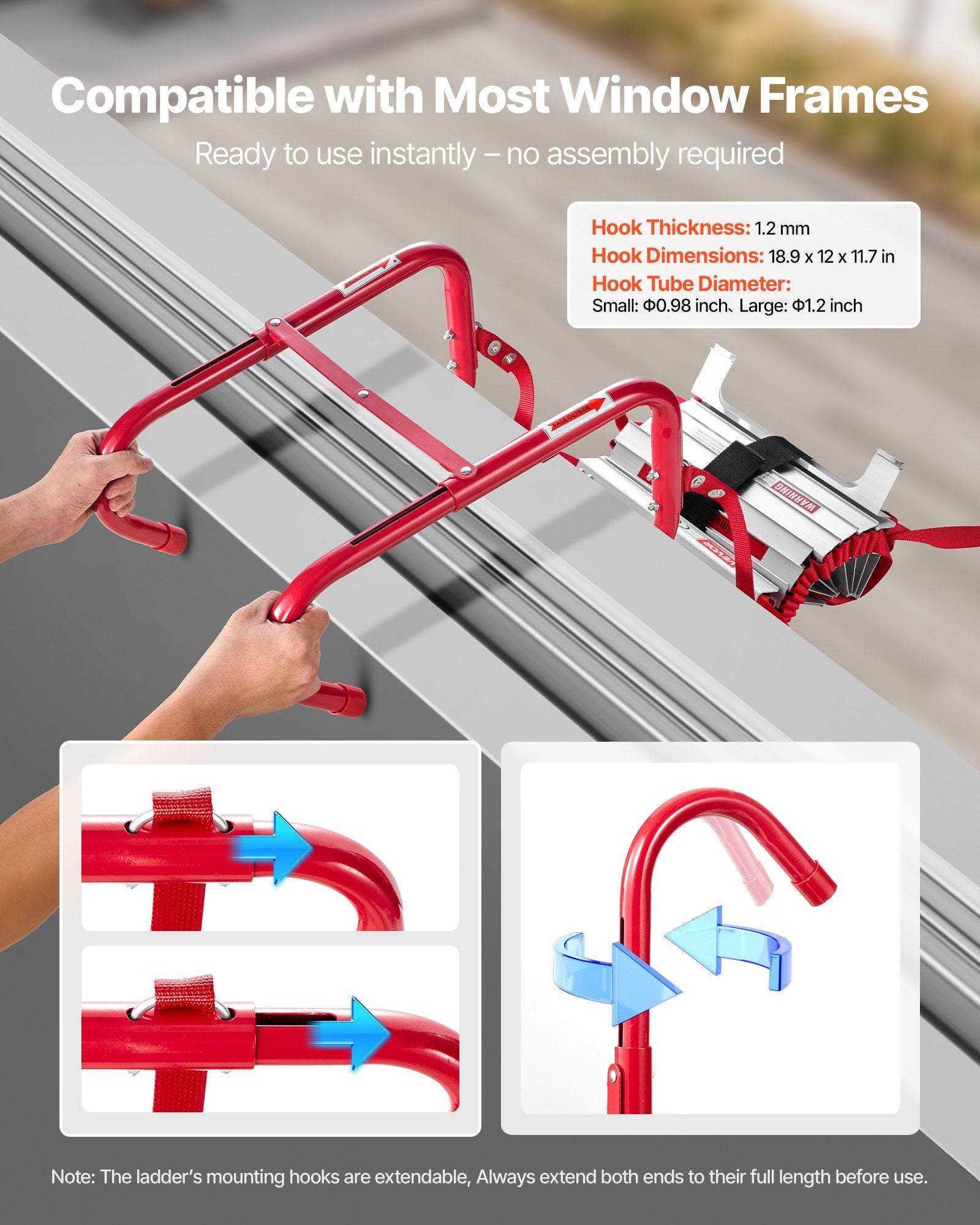 Fire Escape Ladder, 3-Story 7.62m Retractable Emergency Fire Ladder, Lightweight Aluminum Alloy Safety Escape V952-XFTSTFHTST257SACB001V0