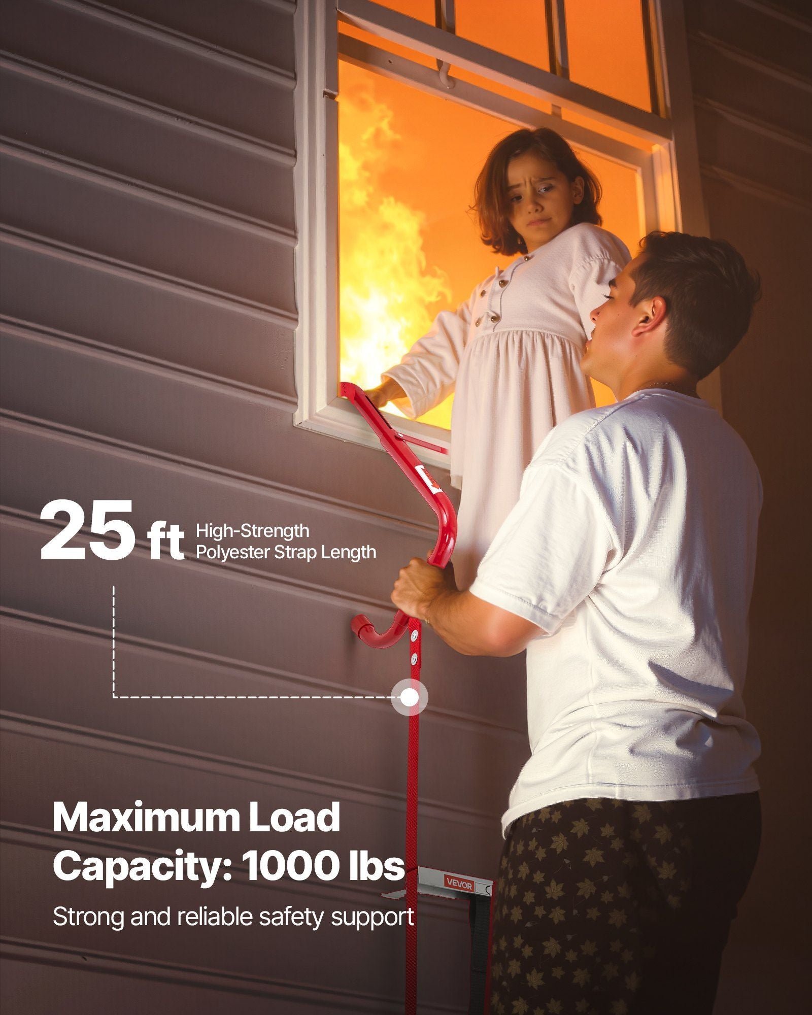 Fire Escape Ladder, 3-Story 7.62m Retractable Emergency Fire Ladder, Lightweight Aluminum Alloy Safety Escape V952-XFTSTFHTST257SACB001V0