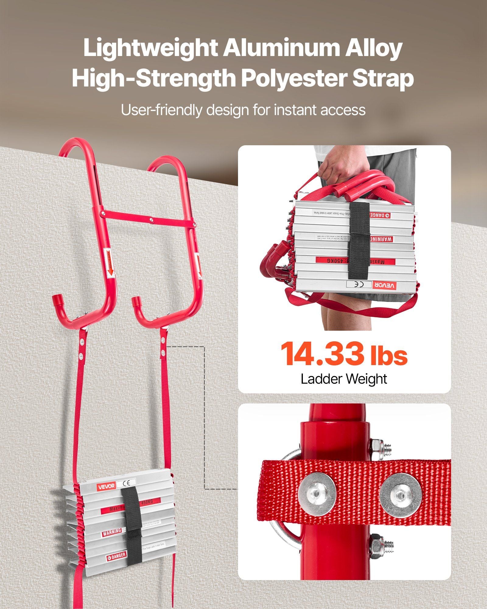 Fire Escape Ladder, 3-Story 7.62m Retractable Emergency Fire Ladder, Lightweight Aluminum Alloy Safety Escape V952-XFTSTFHTST257SACB001V0