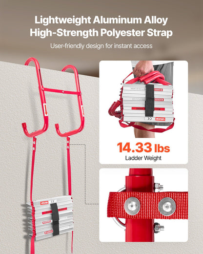 Fire Escape Ladder, 3-Story 7.62m Retractable Emergency Fire Ladder, Lightweight Aluminum Alloy Safety Escape V952-XFTSTFHTST257SACB001V0