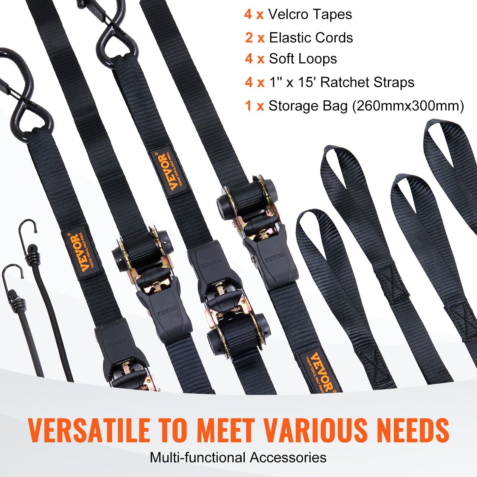 4 Pack Ratchet Tie Down Straps 2200 lbs 1"x15' Heavy Duty for Cargo V952-XGJLDXGS1X154F4R0V0