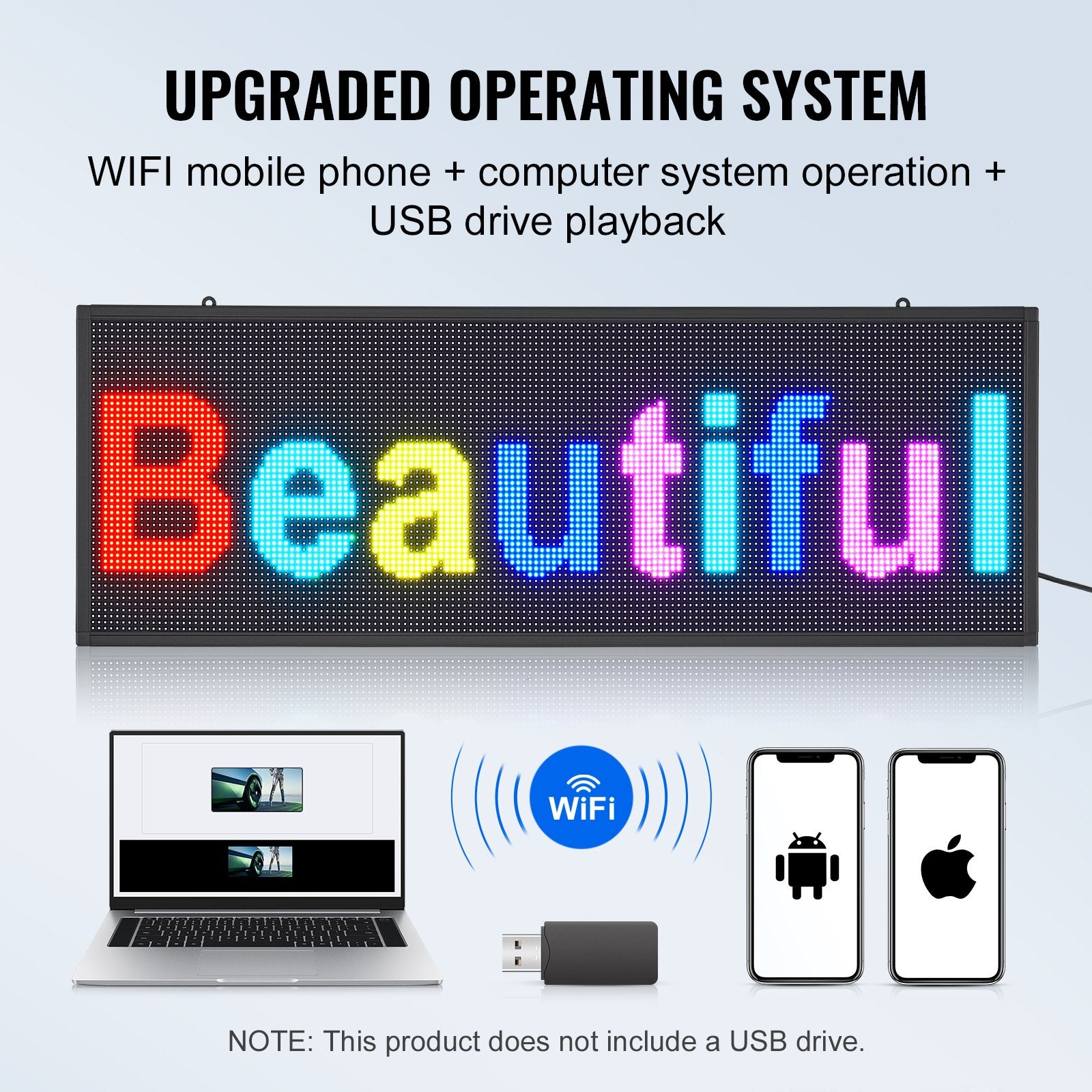 Programmable LED Sign, P10 Full Color LED Scrolling Panel, DIY Custom Text Animation Pattern Display Board, WIFI USB Control Message Shop Sign for Store Business Party Bar Advertising, 99x35cm