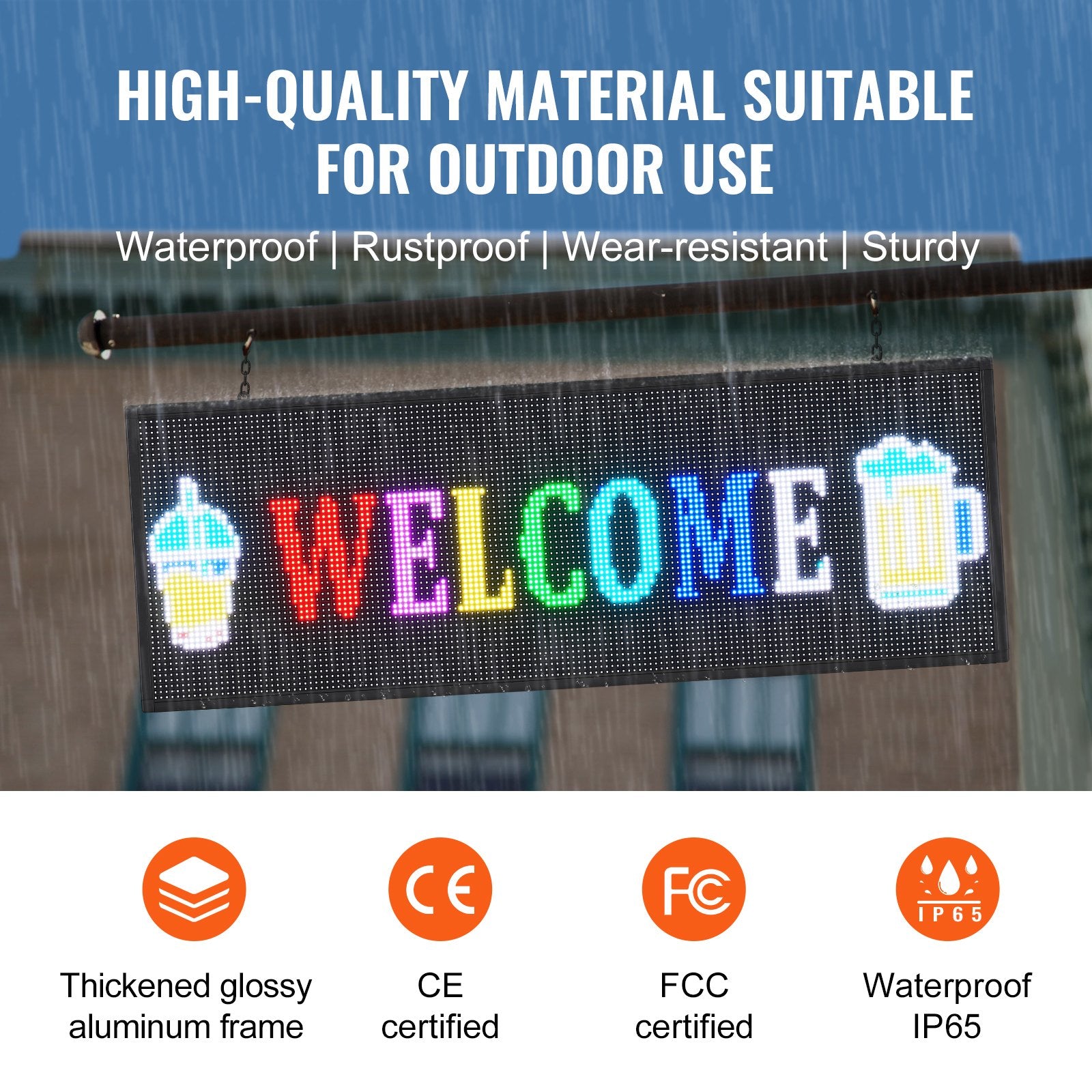 Programmable LED Sign, P10 Full Color LED Scrolling Panel, DIY Custom Text Animation Pattern Display Board, WIFI USB Control Message Shop Sign for Store Business Party Bar Advertising, 99x35cm