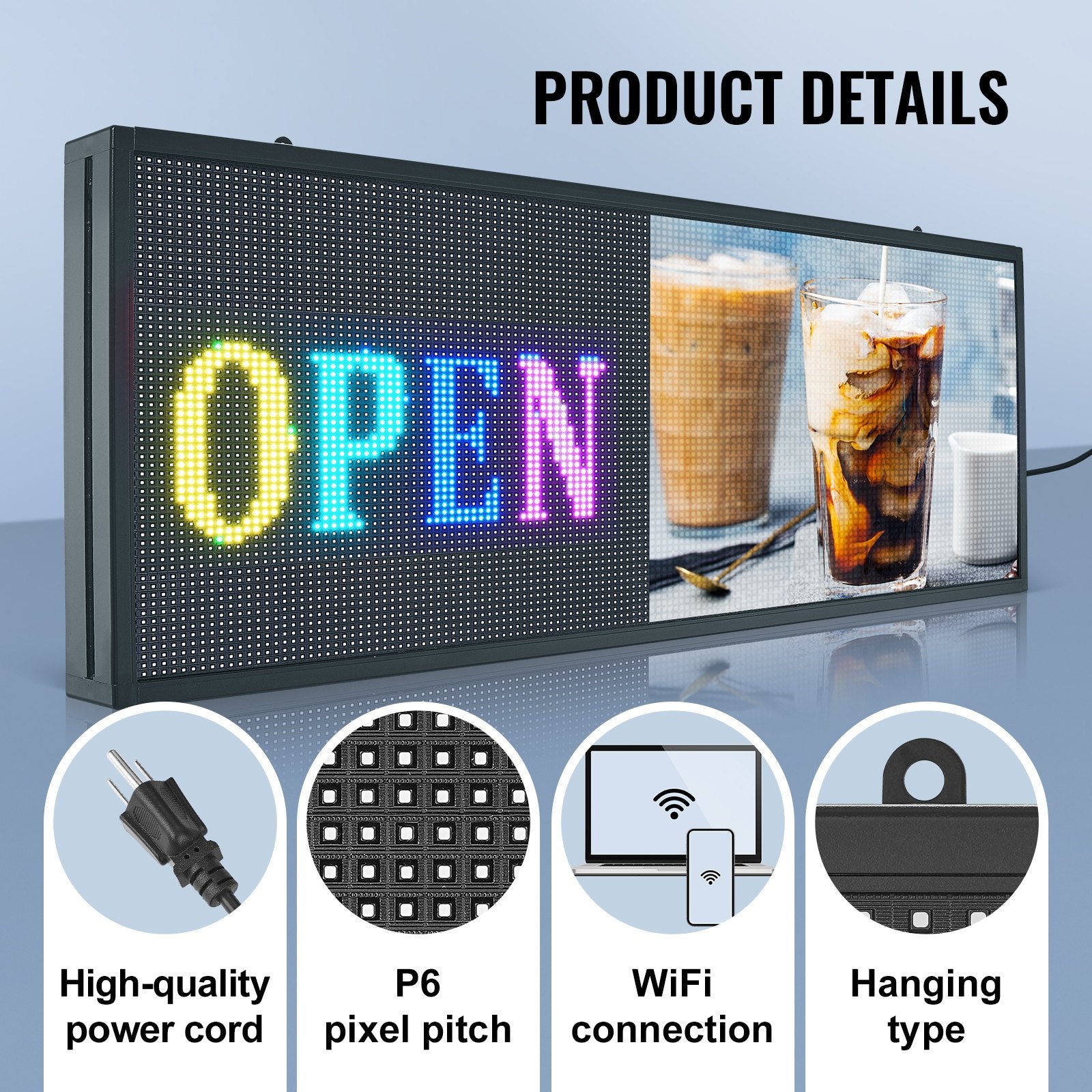 Programmable LED Sign, P6 Full Color LED Scrolling Panel, DIY Custom Text Animation Pattern Display Board, V952-XGSGDBZP40X1OLUIUV3