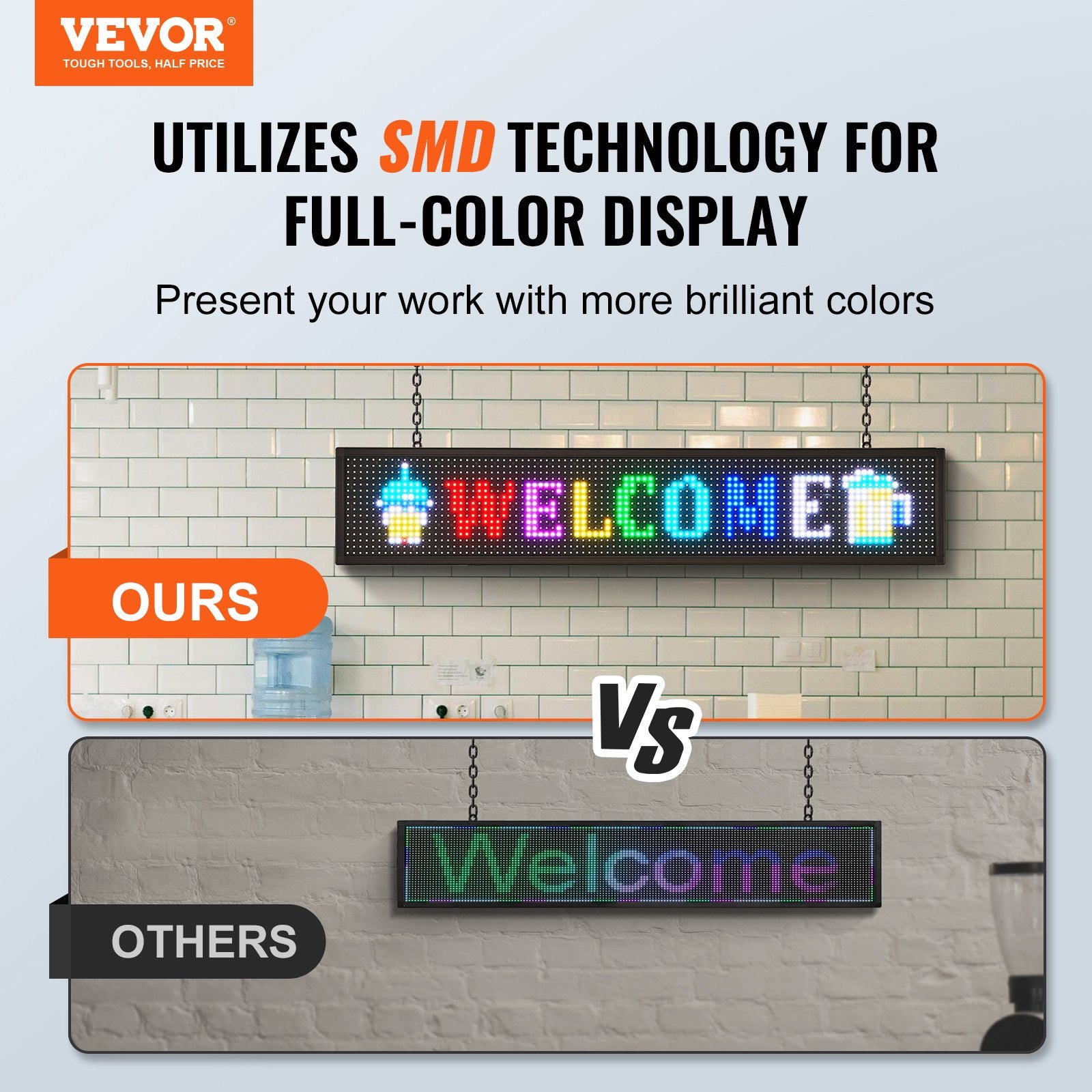 Programmable LED Sign, P10 Full Color LED Scrolling Panel, DIY Custom Text Animation Pattern Display Board, WIFI USB Control Message Shop Sign for Store Business Party Bar Advertising, 99x19cm