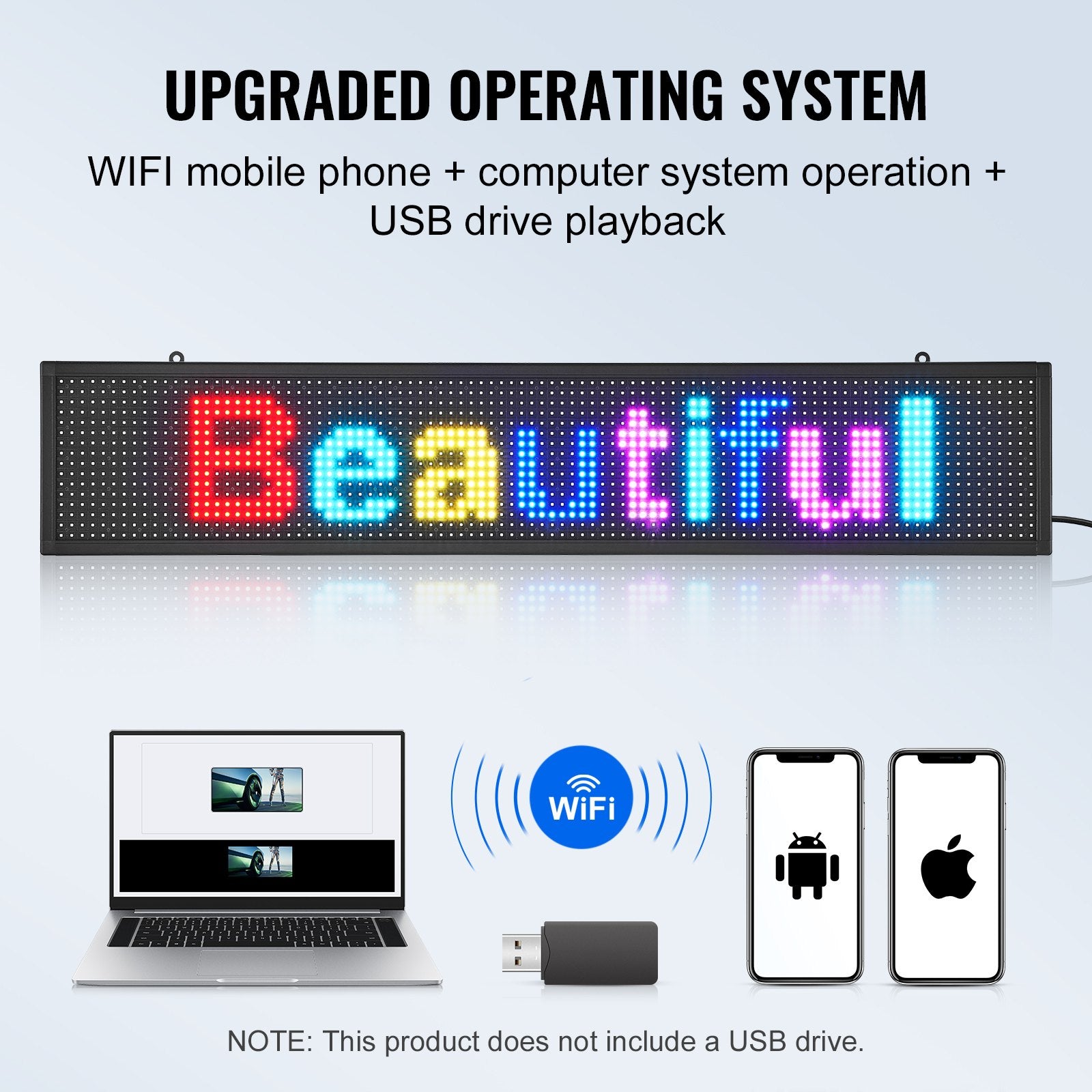 Programmable LED Sign, P10 Full Color LED Scrolling Panel, DIY Custom Text Animation Pattern Display Board, WIFI USB Control Message Shop Sign for Store Business Party Bar Advertising, 99x19cm