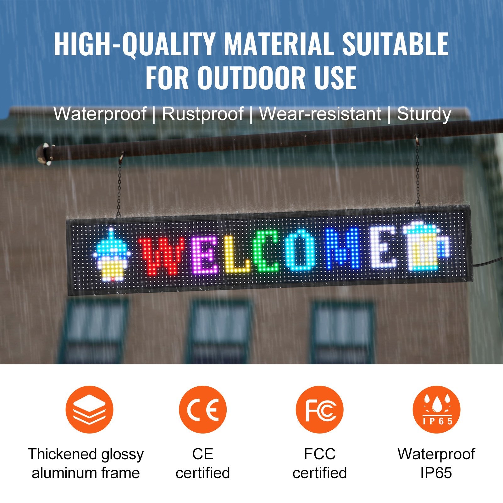 Programmable LED Sign, P10 Full Color LED Scrolling Panel, DIY Custom Text Animation Pattern Display Board, WIFI USB Control Message Shop Sign for Store Business Party Bar Advertising, 99x19cm