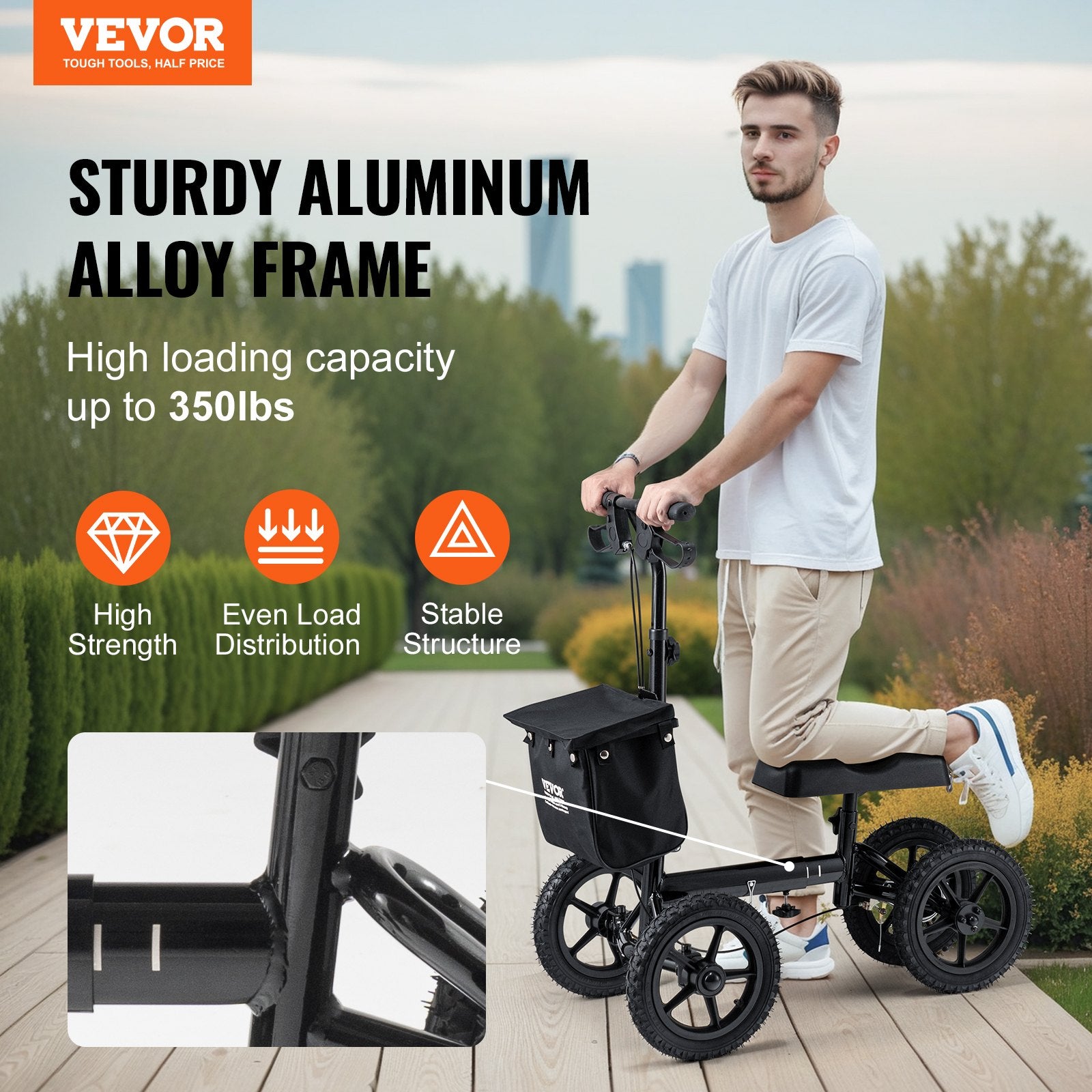 Folding Knee Scooter, Aluminum Steerable Knee Walker with Height-Adjustable Handlebar & Knee Pad, 12" V952-XGZXQCQLBDJZ6X9I8V0