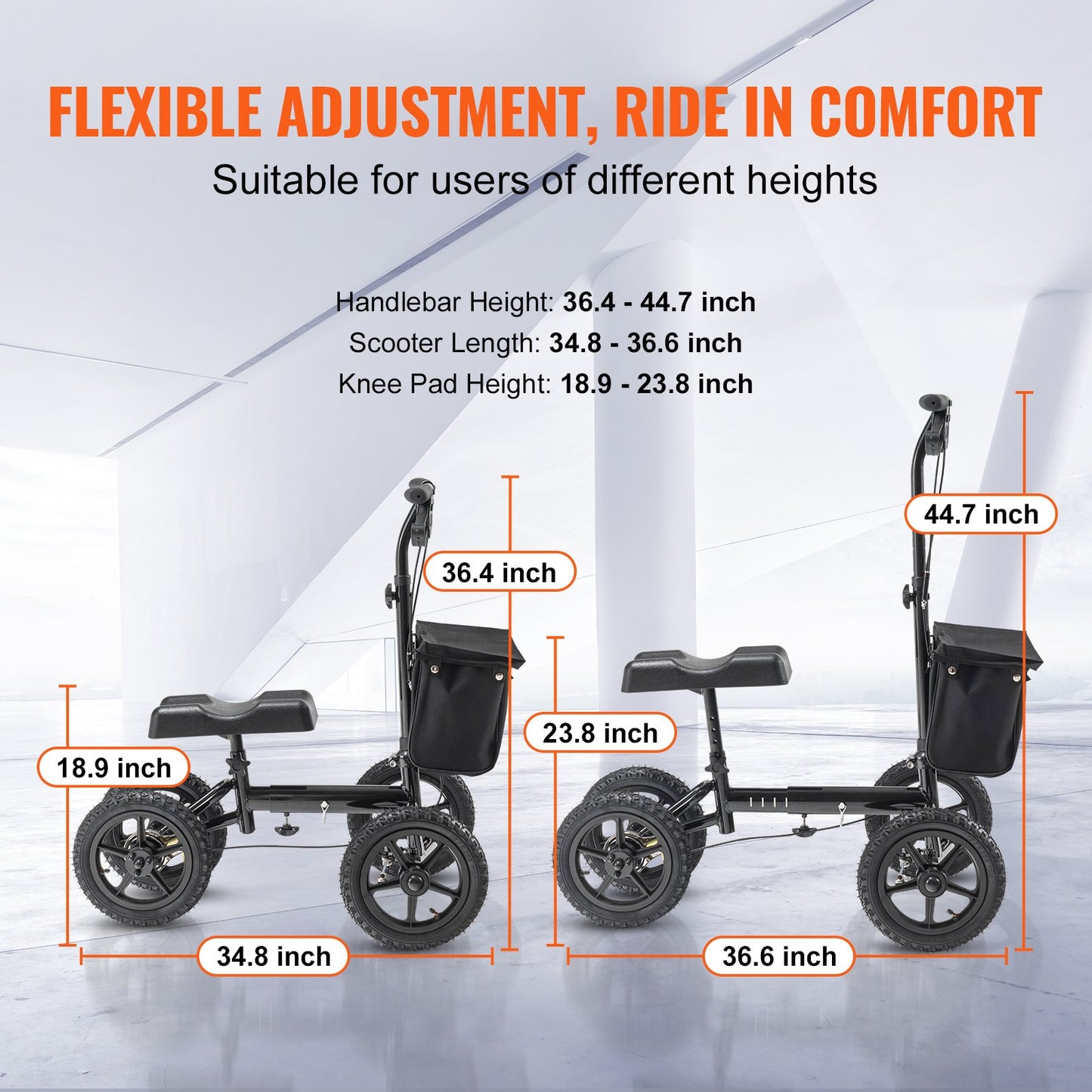 Folding Knee Scooter, Aluminum Steerable Knee Walker with Height-Adjustable Handlebar & Knee Pad, 12" V952-XGZXQCQLBDJZ6X9I8V0