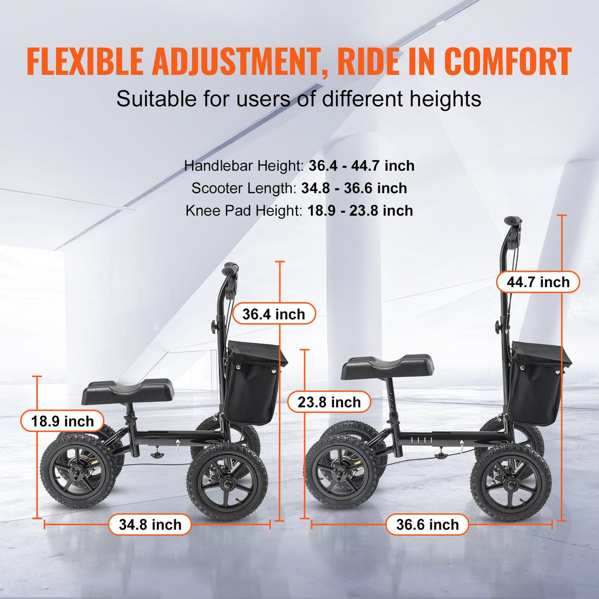 Folding Knee Scooter, Aluminum Steerable Knee Walker with Height-Adjustable Handlebar & Knee Pad, 12" V952-XGZXQCQLBDJZ6X9I8V0
